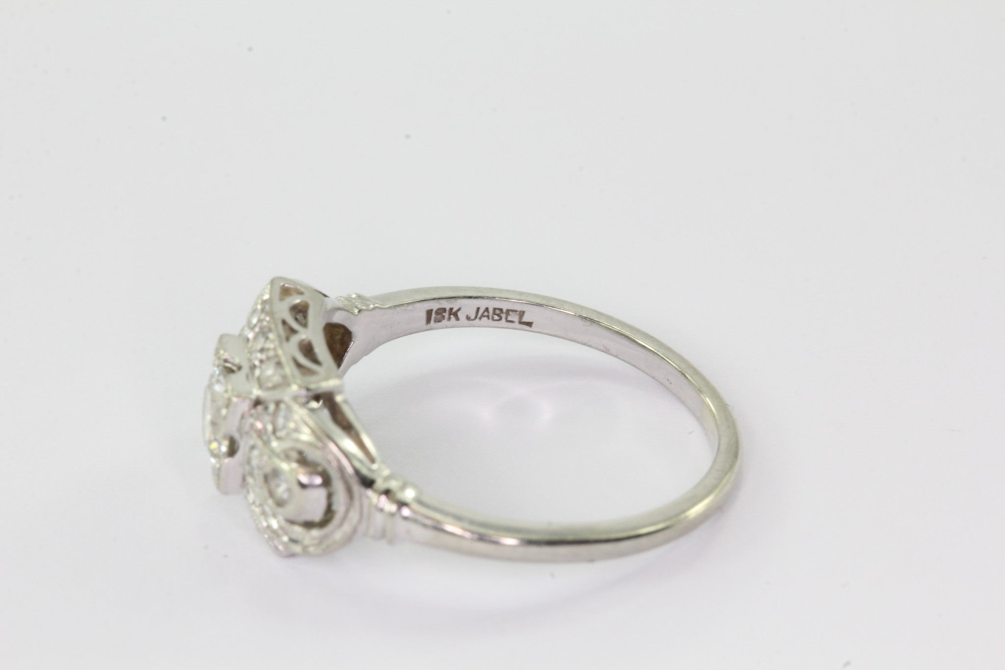 18K White Gold Transition Cut Diamond Art Deco Engagement Ring by JABEL - Queen May