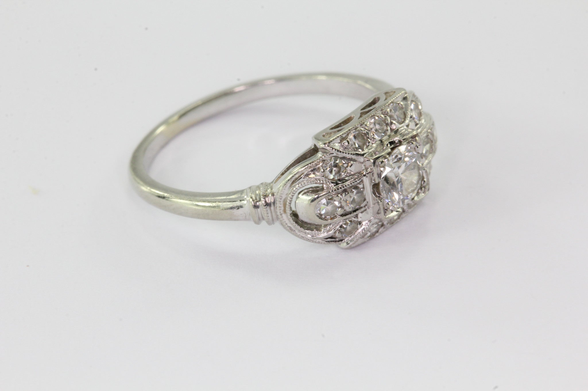 18K White Gold Transition Cut Diamond Art Deco Engagement Ring by JABEL - Queen May