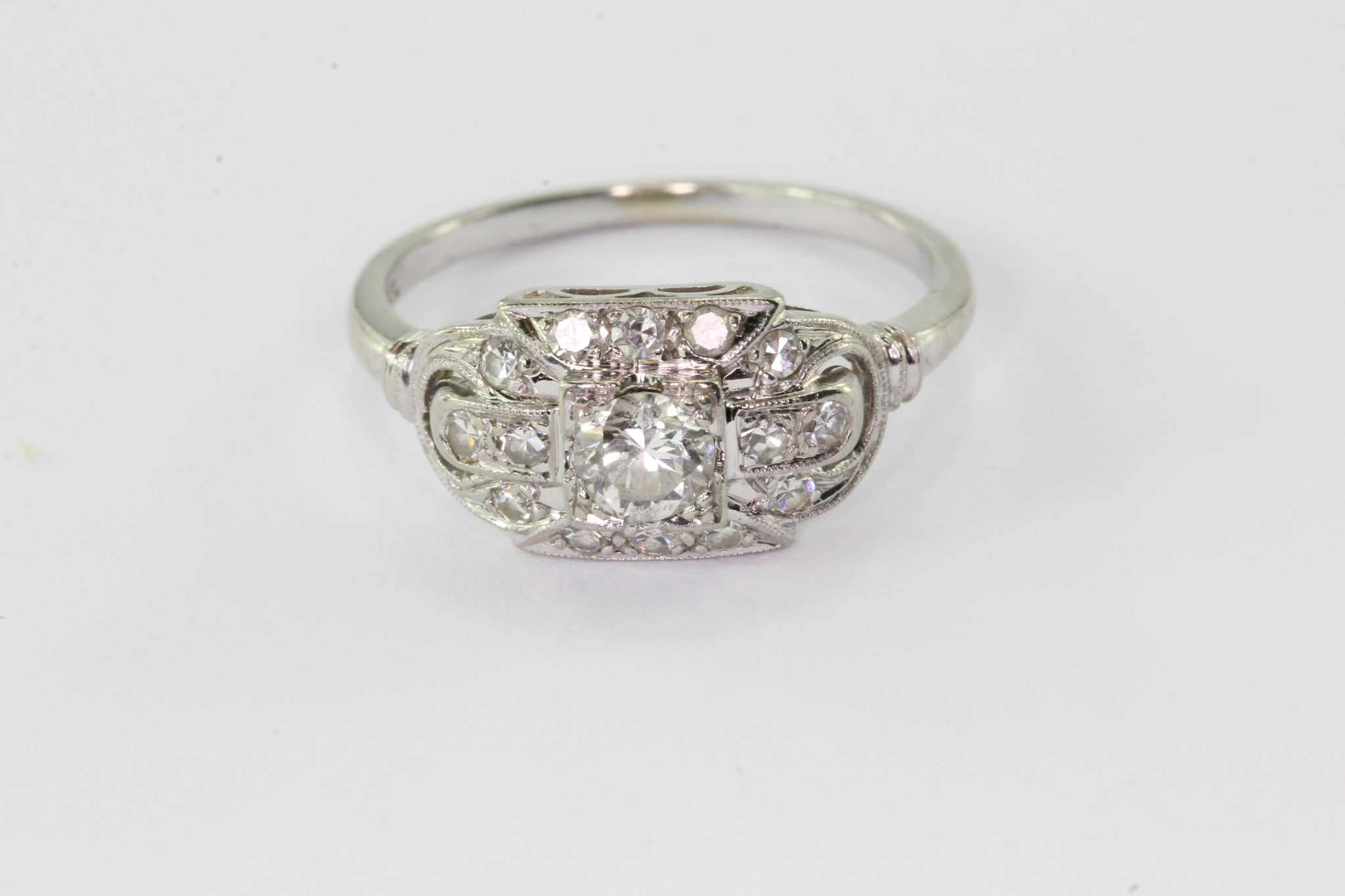 18K White Gold Transition Cut Diamond Art Deco Engagement Ring by JABEL - Queen May