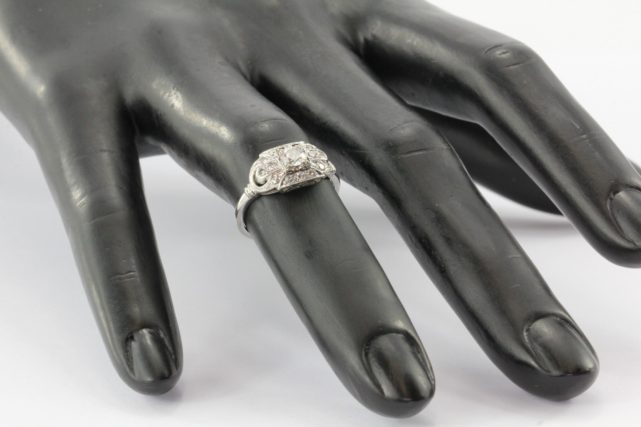 18K White Gold Transition Cut Diamond Art Deco Engagement Ring by JABEL - Queen May