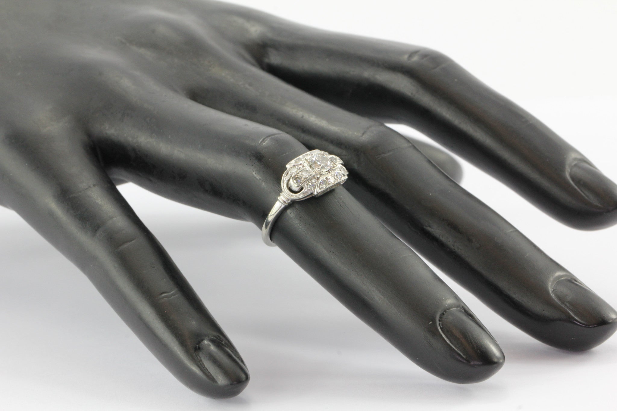 18K White Gold Transition Cut Diamond Art Deco Engagement Ring by JABEL - Queen May