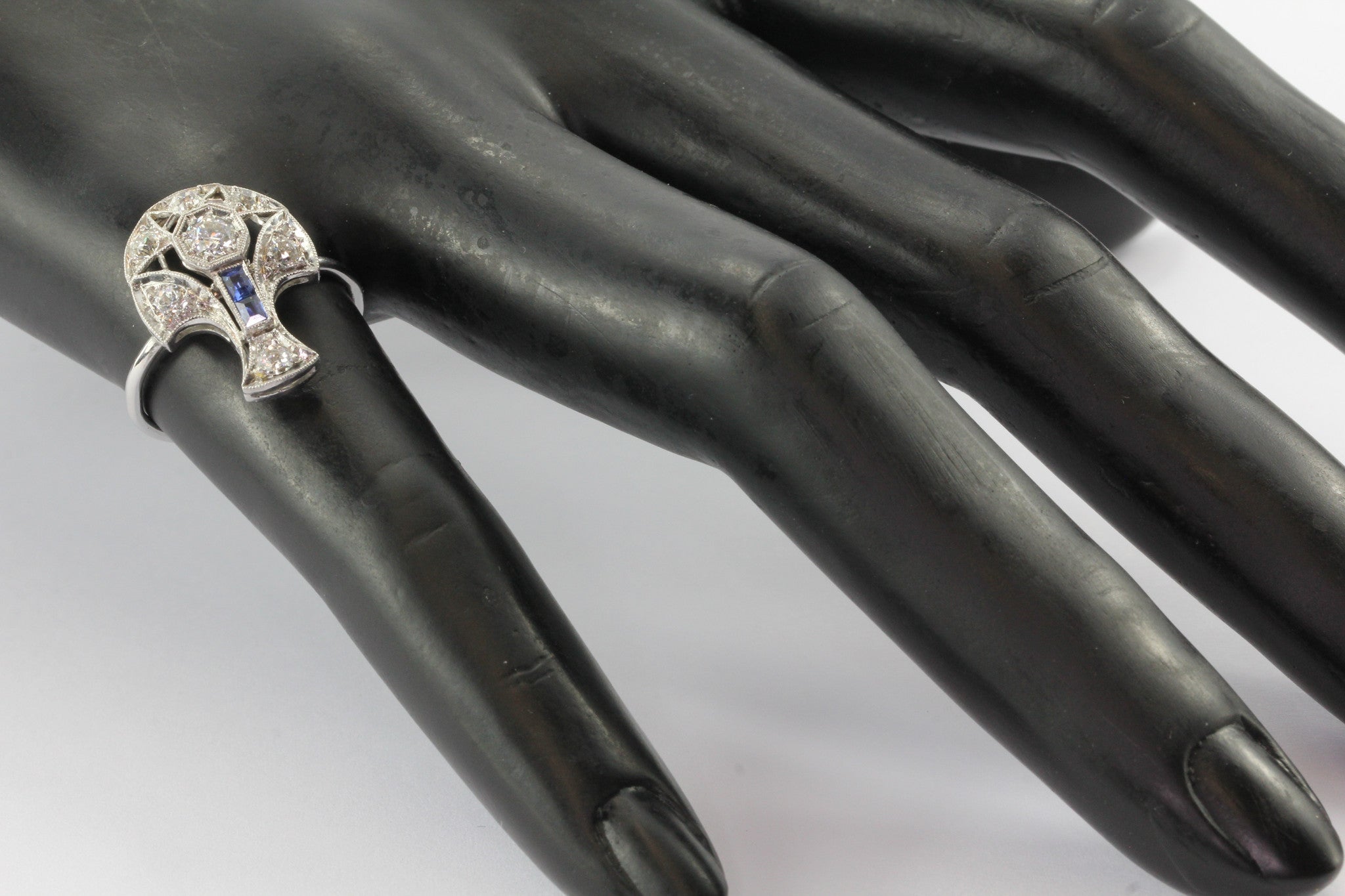 Art Deco Platinum, Old European Diamond Sapphire Conversion Ring - Queen May