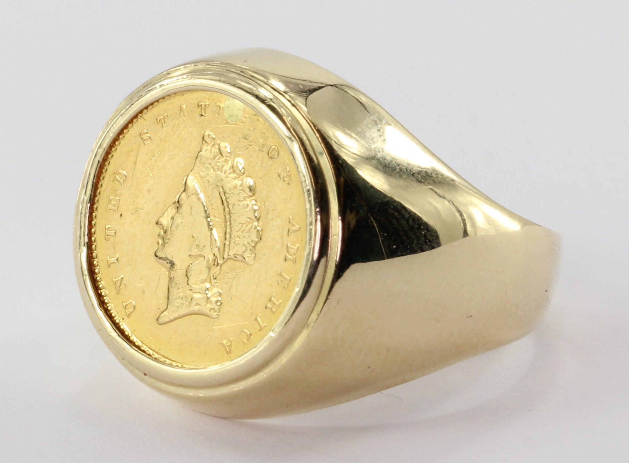 1854 US Gold $1 Dollar Indian Princess set in 14K Gold Ring Size 7.5 - Queen May