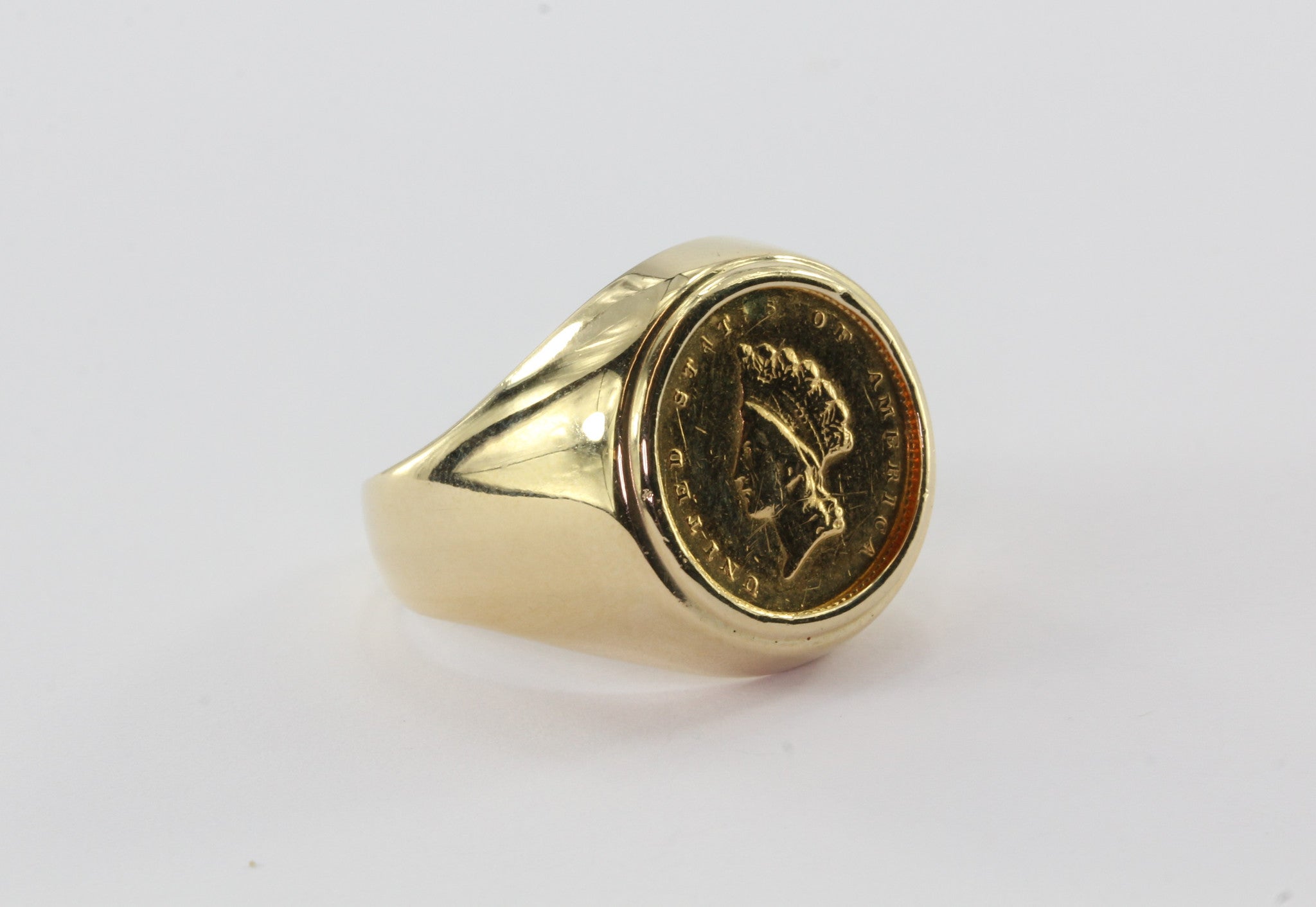 1854 US Gold $1 Dollar Indian Princess set in 14K Gold Ring Size 7.5 - Queen May