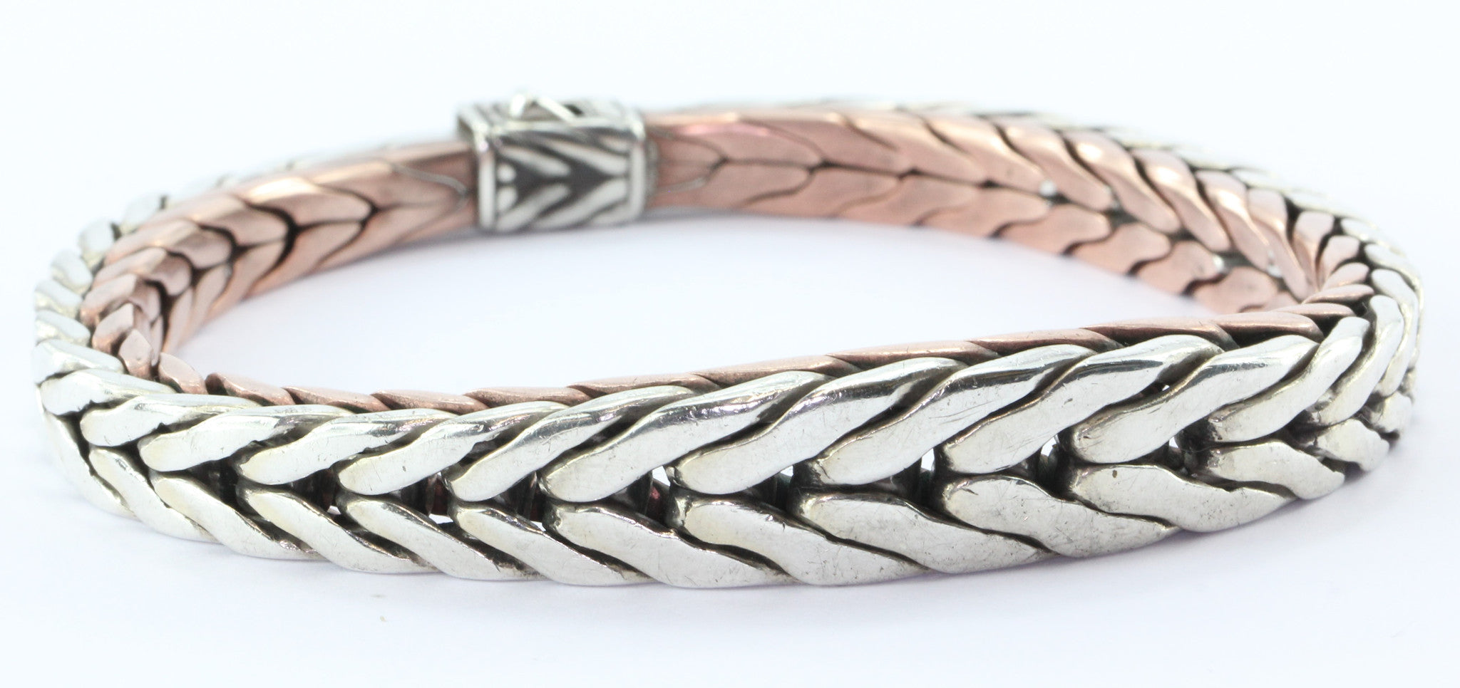 John Hardy Contoured Silver Copper Woven Chain Bracelet - Queen May