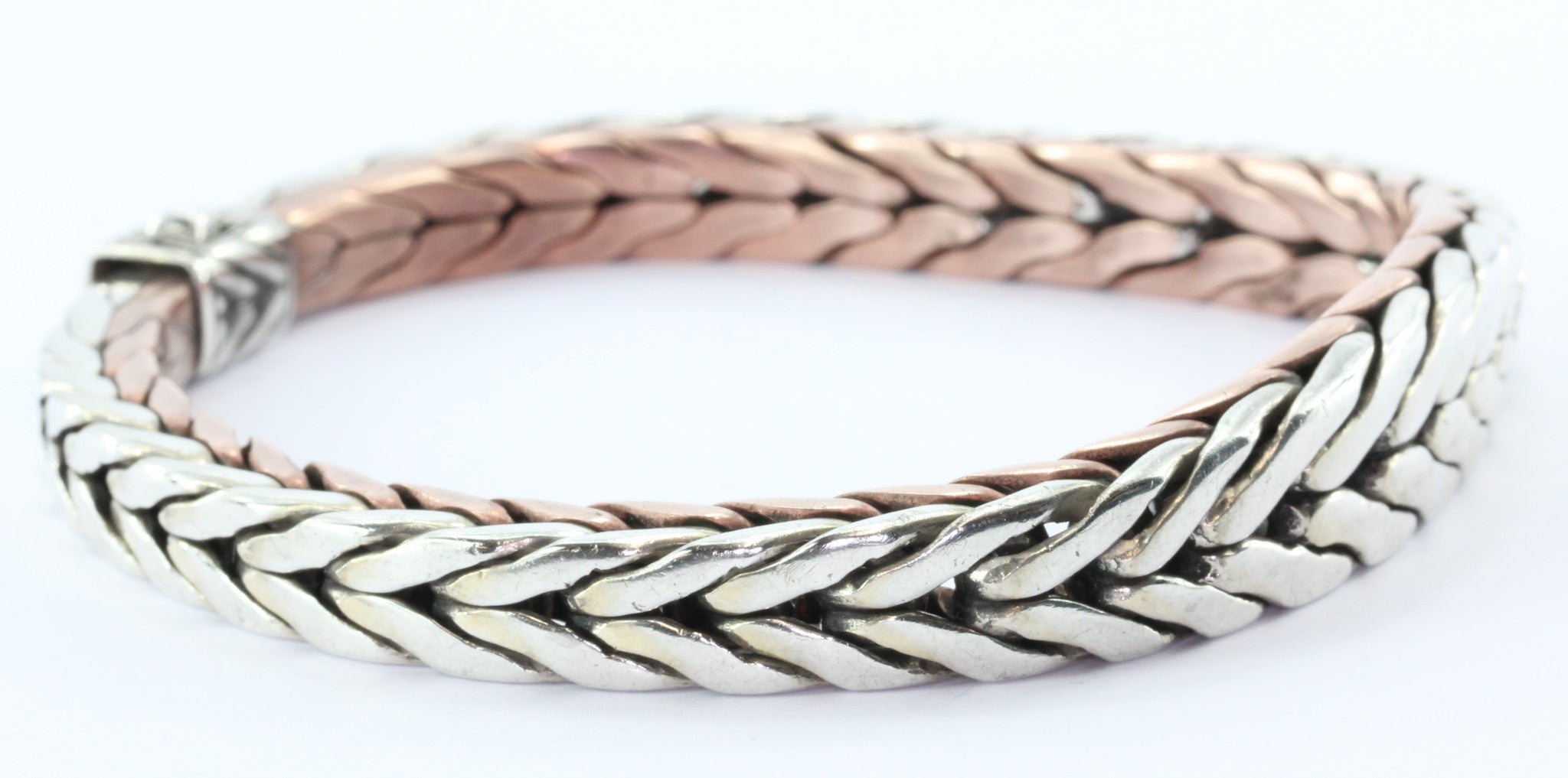 John Hardy Contoured Silver Copper Woven Chain Bracelet - Queen May