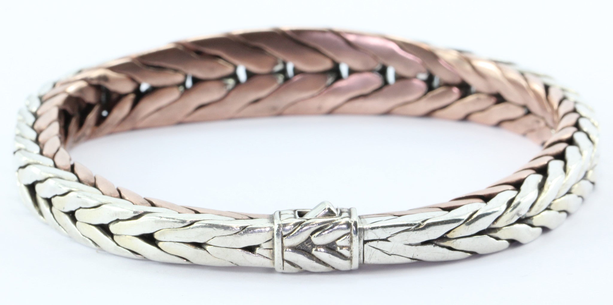 John Hardy Contoured Silver Copper Woven Chain Bracelet - Queen May