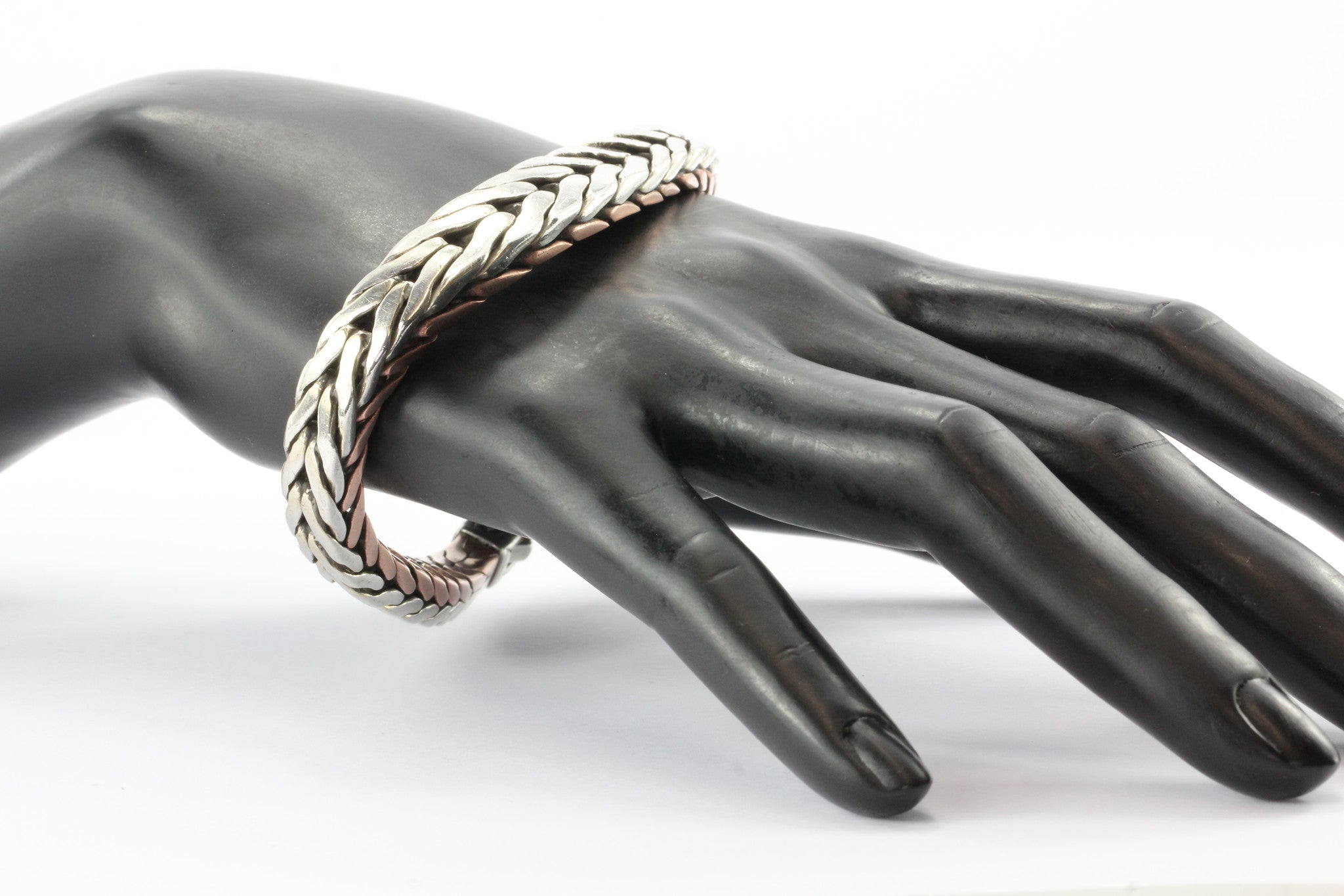 John Hardy Contoured Silver Copper Woven Chain Bracelet - Queen May
