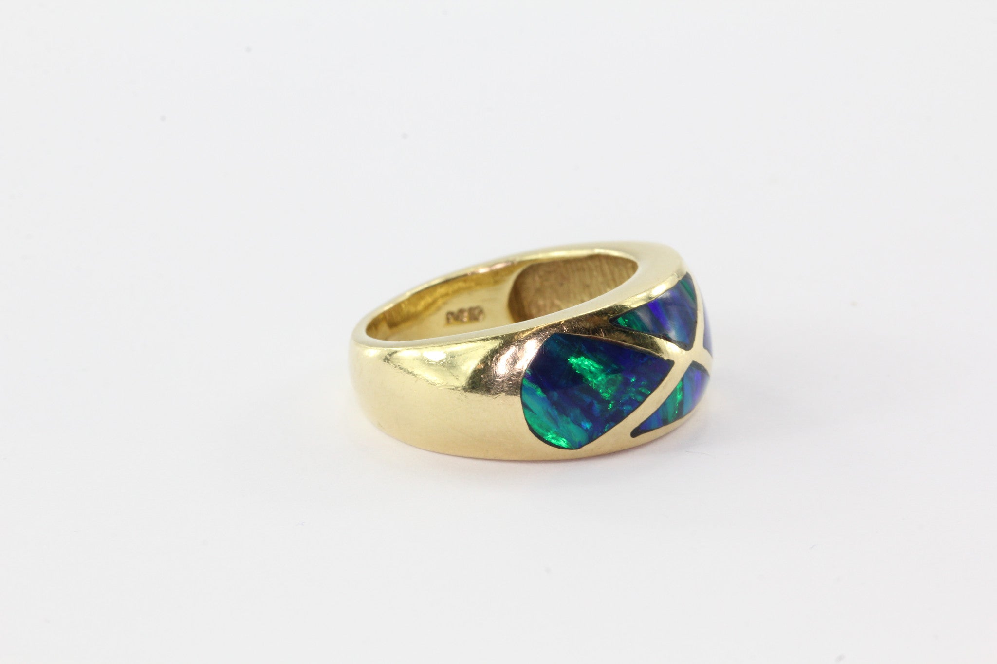 14K Yellow Gold Black Opal Inlay Ring by R&G - Queen May
