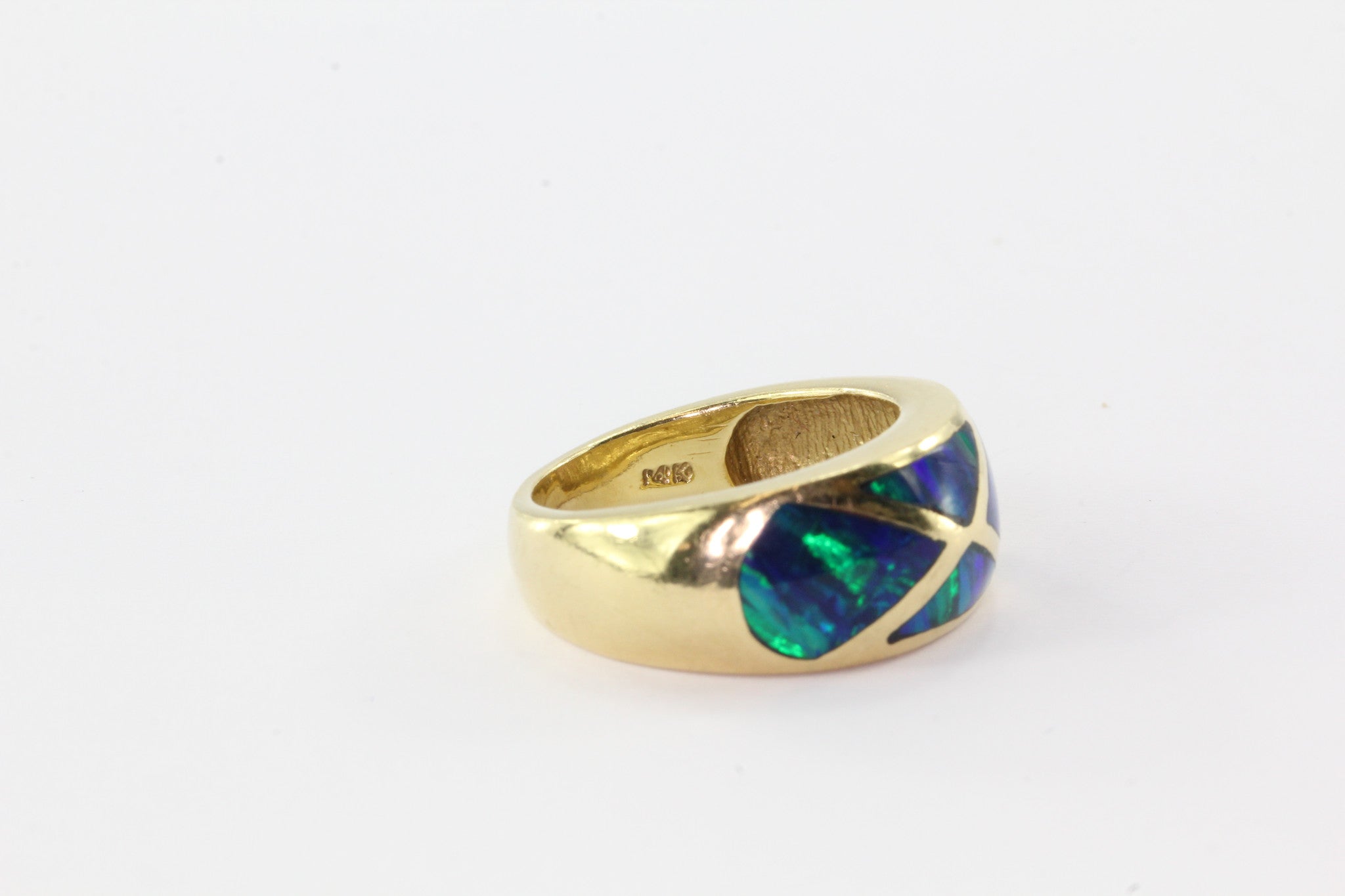 14K Yellow Gold Black Opal Inlay Ring by R&G - Queen May