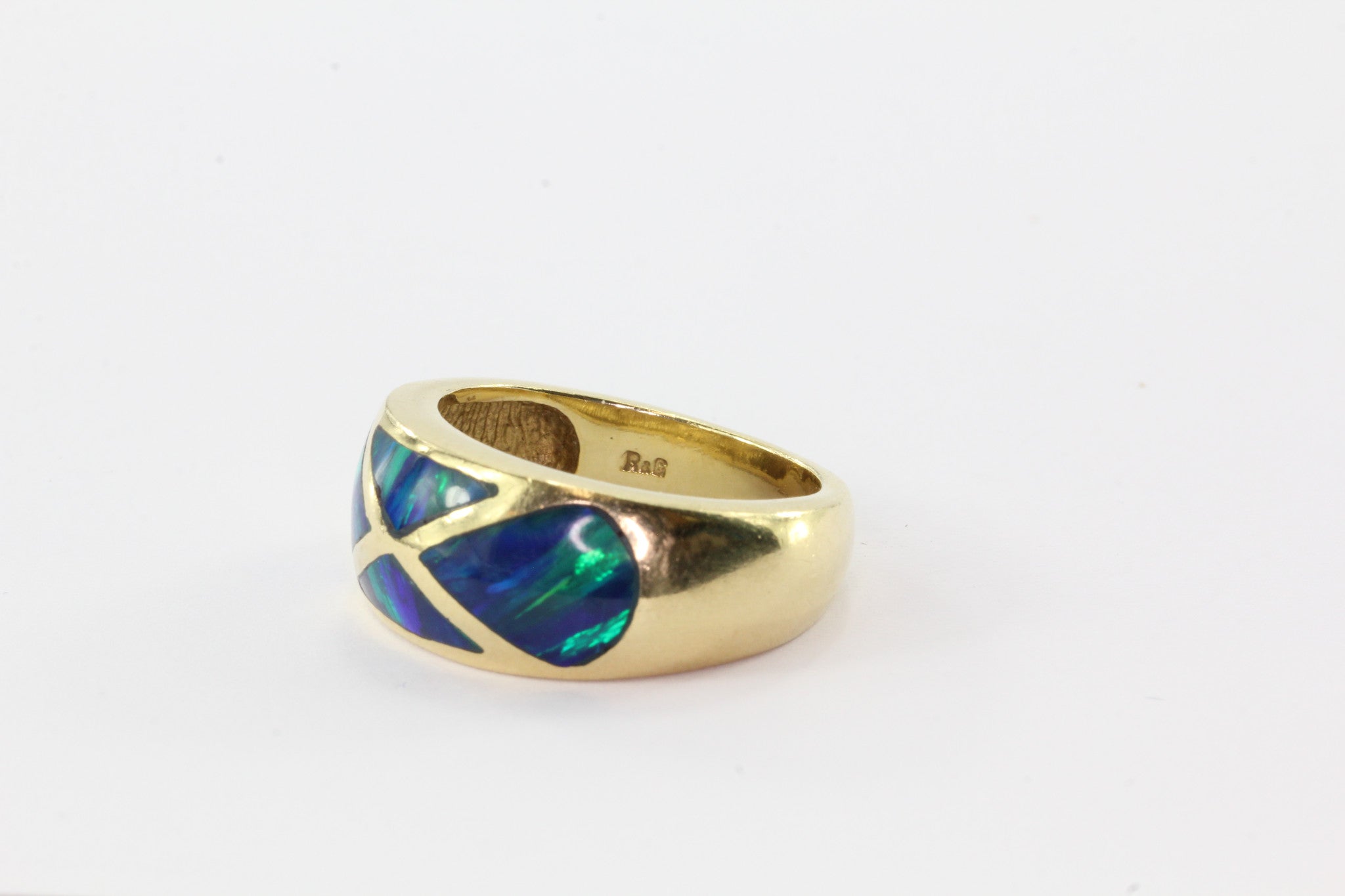 14K Yellow Gold Black Opal Inlay Ring by R&G - Queen May