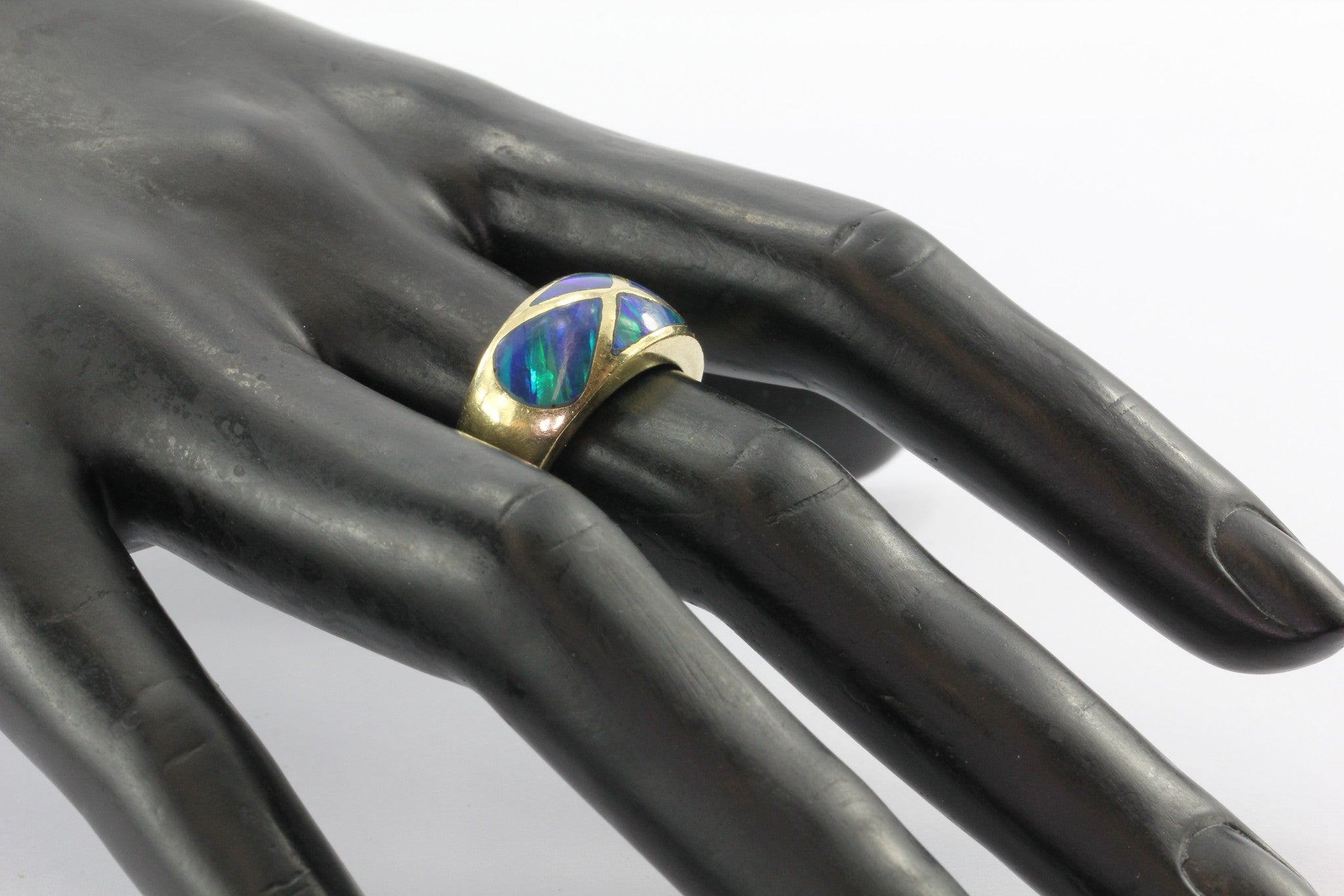 14K Yellow Gold Black Opal Inlay Ring by R&G - Queen May