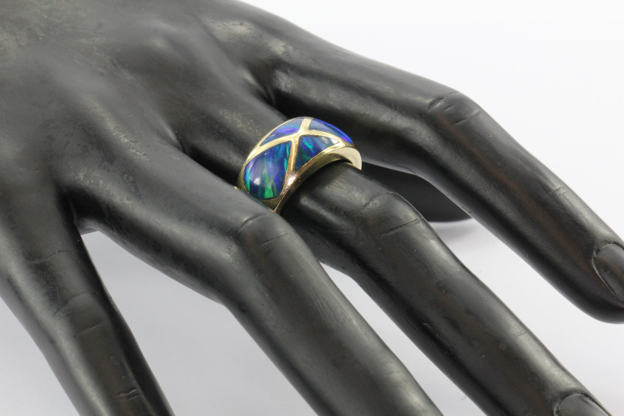 14K Yellow Gold Black Opal Inlay Ring by R&G - Queen May