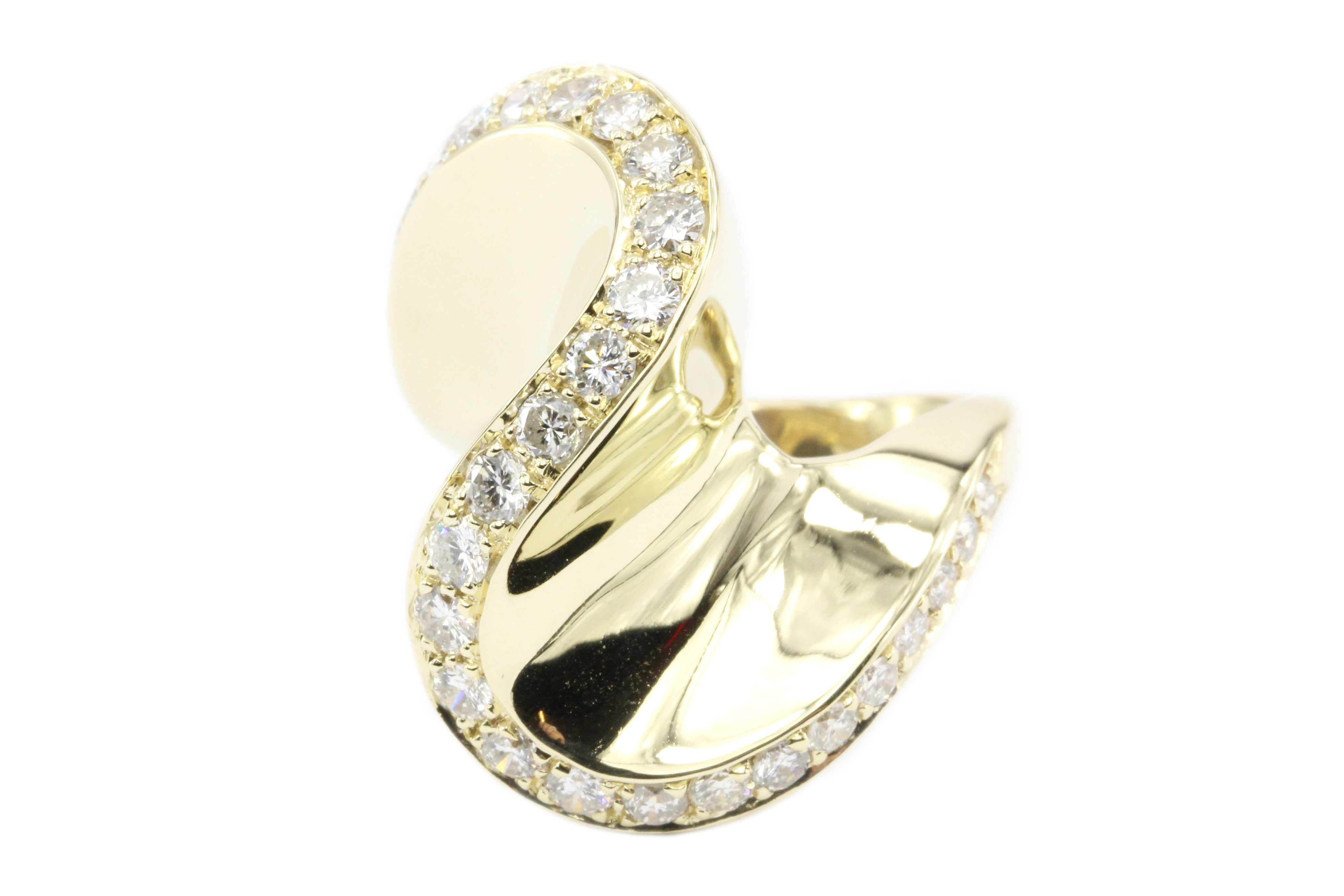 Modernist 14K Yellow Gold Diamond Swirl Ring - Queen May