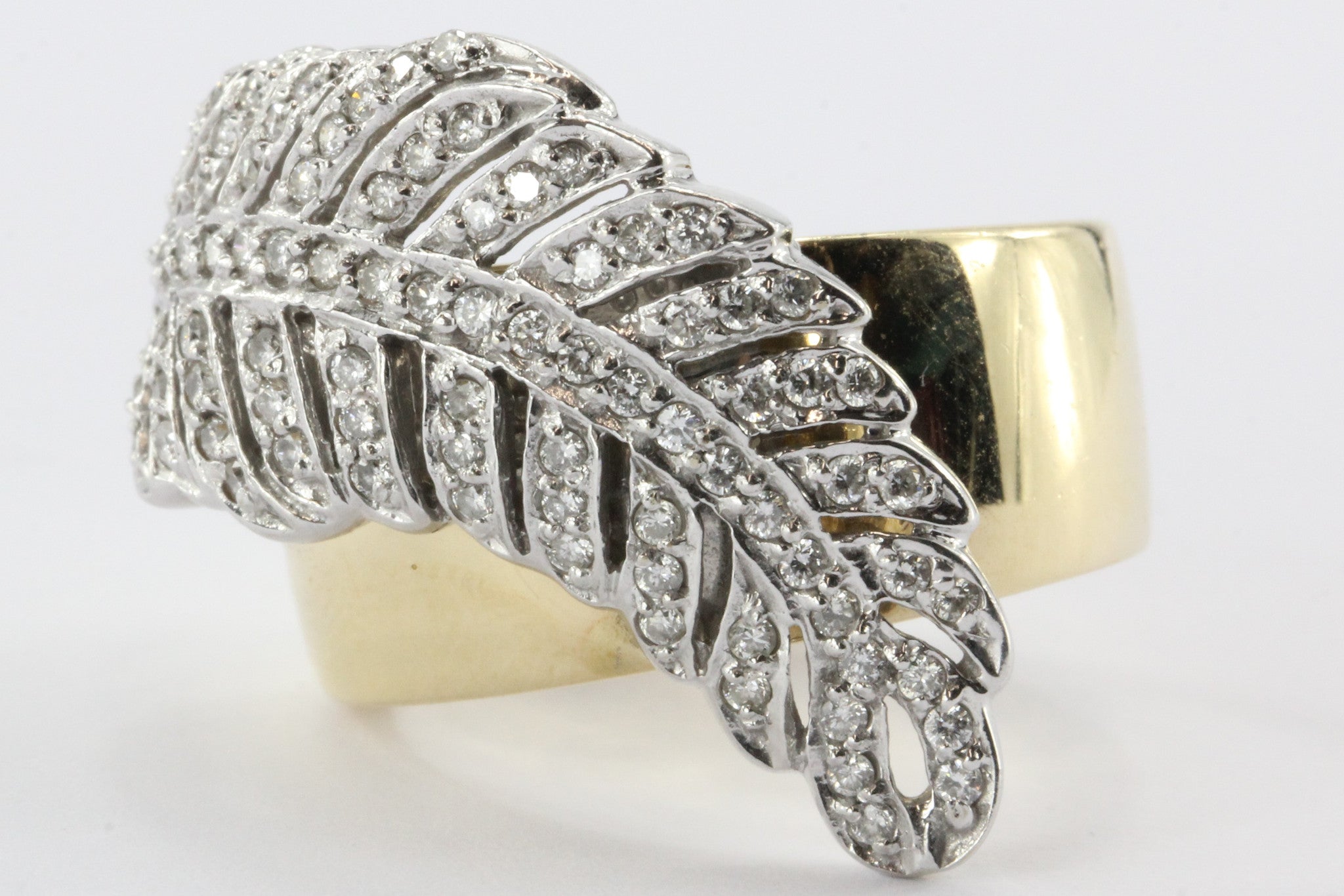 Sonia B 14K White & Yellow Gold Diamond Leaf / Feather Ring Sonia Bitton - Queen May