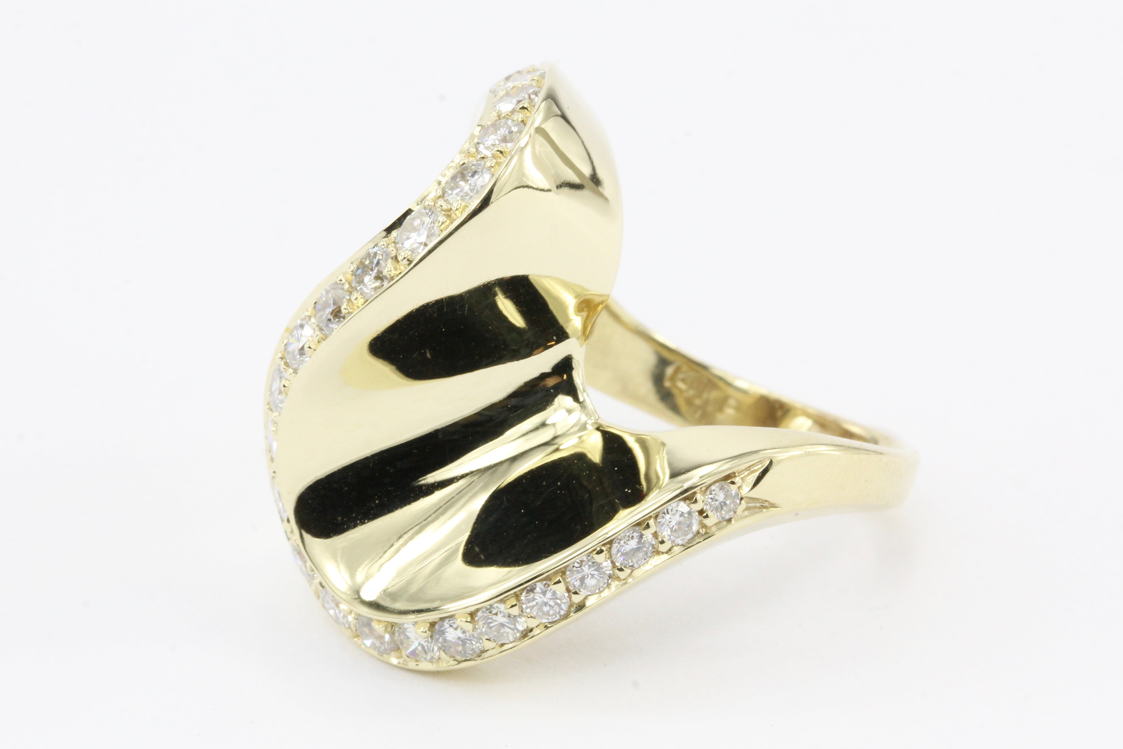 Modernist 14K Yellow Gold Diamond Swirl Ring - Queen May