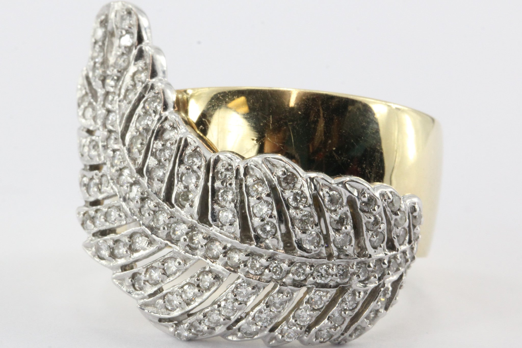 Sonia B 14K White & Yellow Gold Diamond Leaf / Feather Ring Sonia Bitton - Queen May