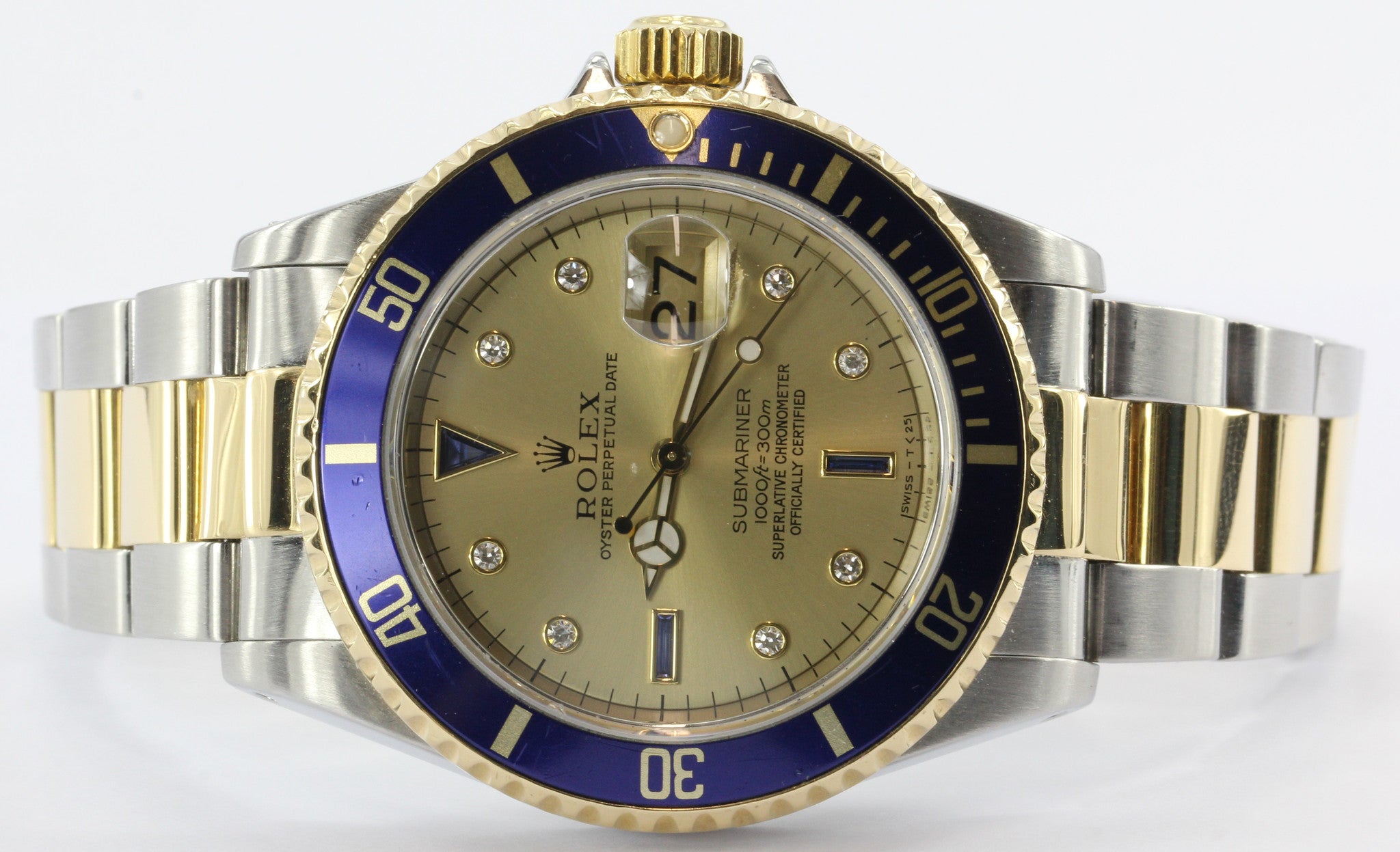 Rolex Submariner Chronometer 18K Gold and Stainless Steel Serti Diamond Dial Refrence 16613 - Queen May