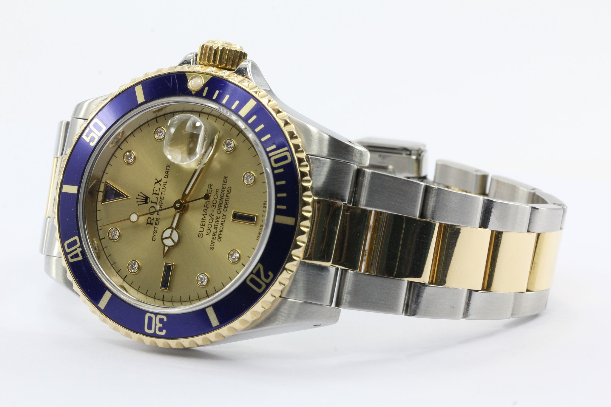 Rolex Submariner Chronometer 18K Gold and Stainless Steel Serti Diamond Dial Refrence 16613 - Queen May