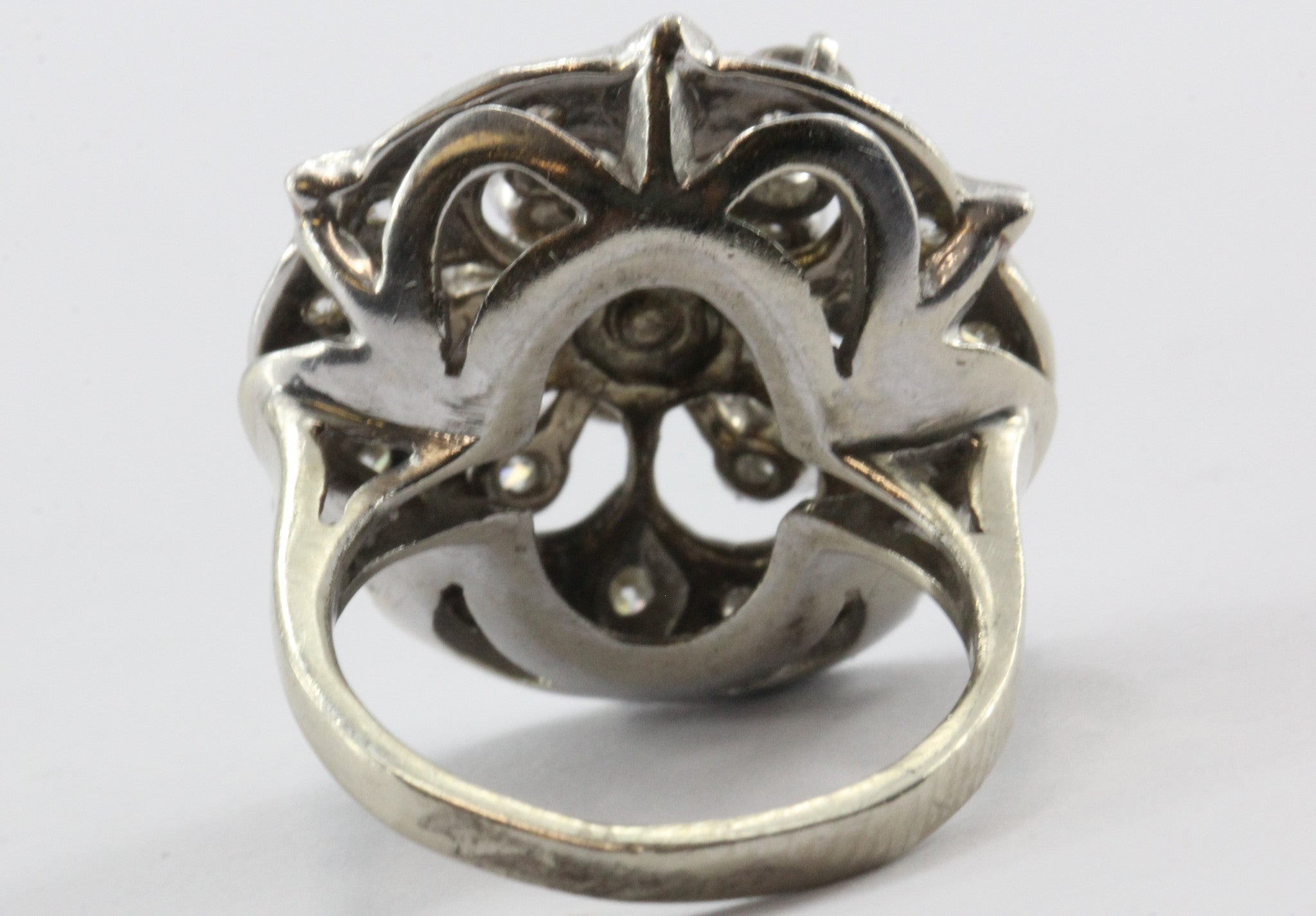Antique Art Deco 14K White Gold & Diamond Cluster Ring 1.2 CTW - Queen May
