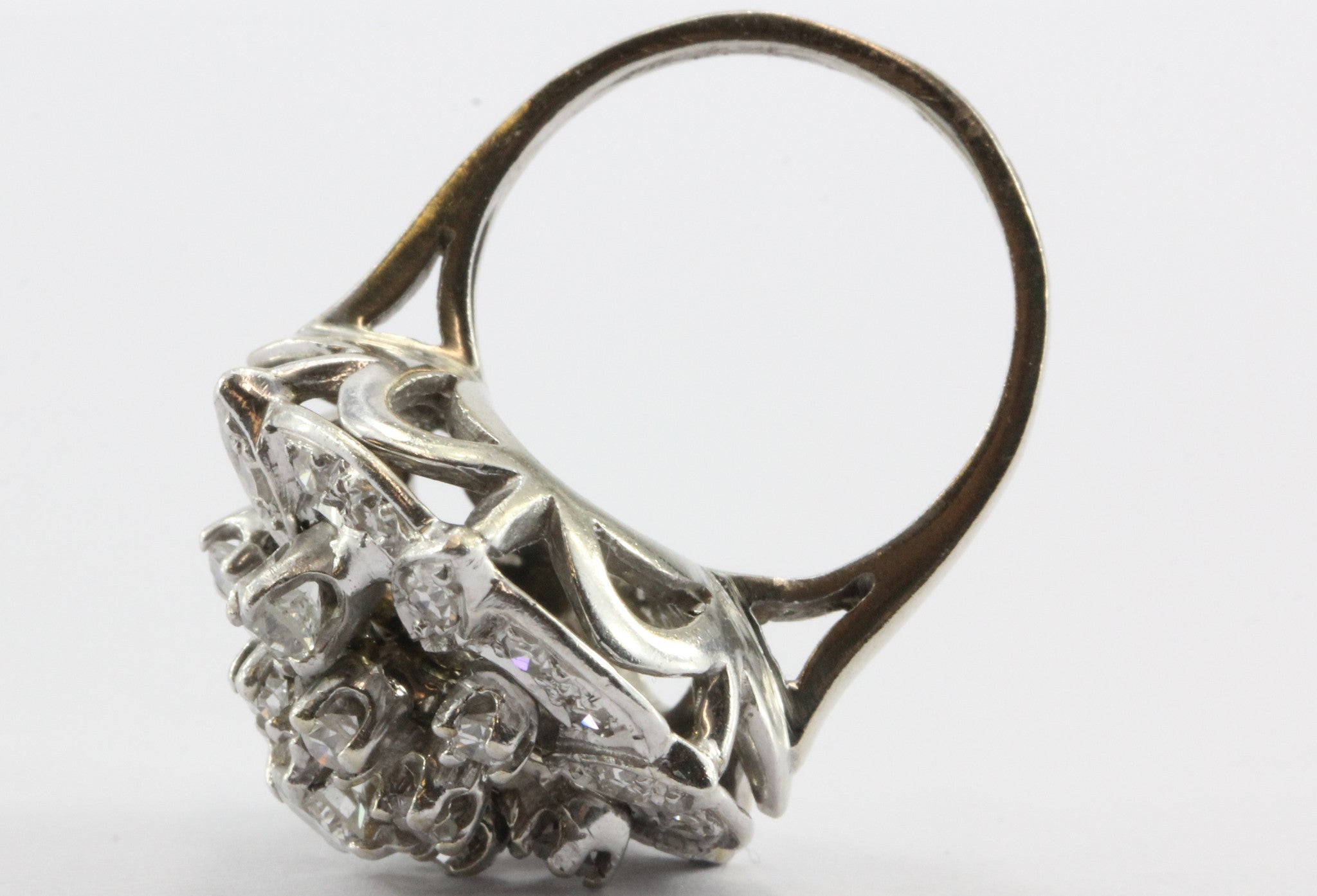 Antique Art Deco 14K White Gold & Diamond Cluster Ring 1.2 CTW - Queen May
