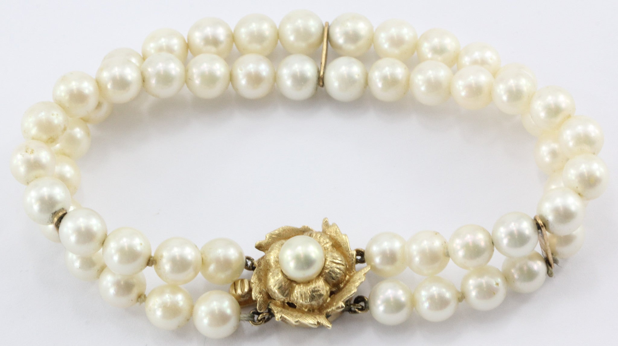 Vintage 14K Gold Double Pearl Strand Bracelet - Queen May