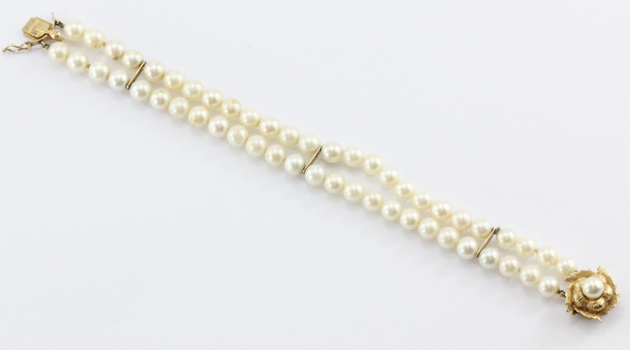Vintage 14K Gold Double Pearl Strand Bracelet - Queen May
