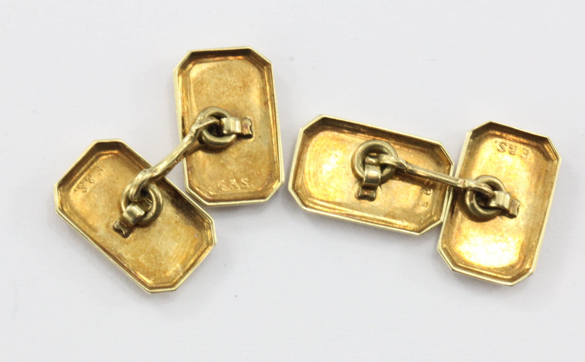 Ehrlich & Sinnock 14k Gold & Platinum Top Blue Enamel Cuff Links - Queen May