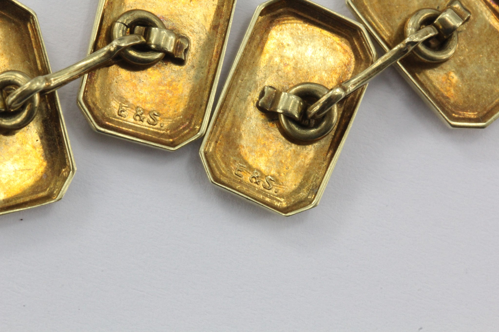 Ehrlich & Sinnock 14k Gold & Platinum Top Blue Enamel Cuff Links - Queen May