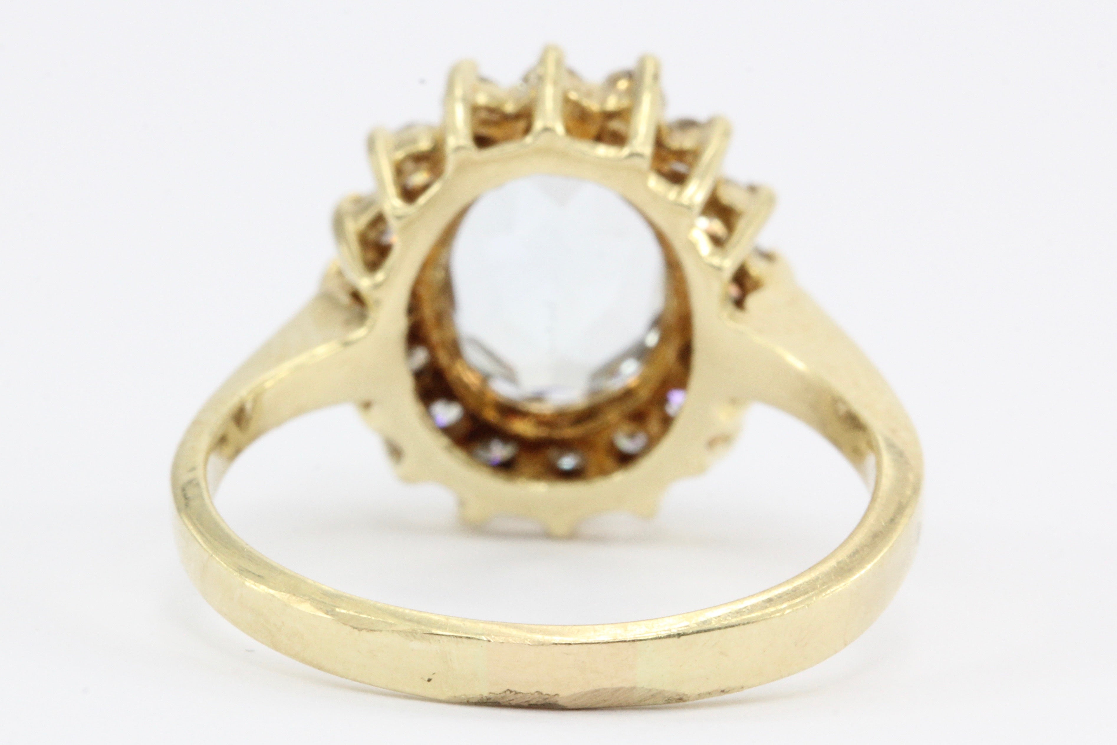 Vintage 14K Gold Aquamarine w/ Diamond Halo Ring - Queen May