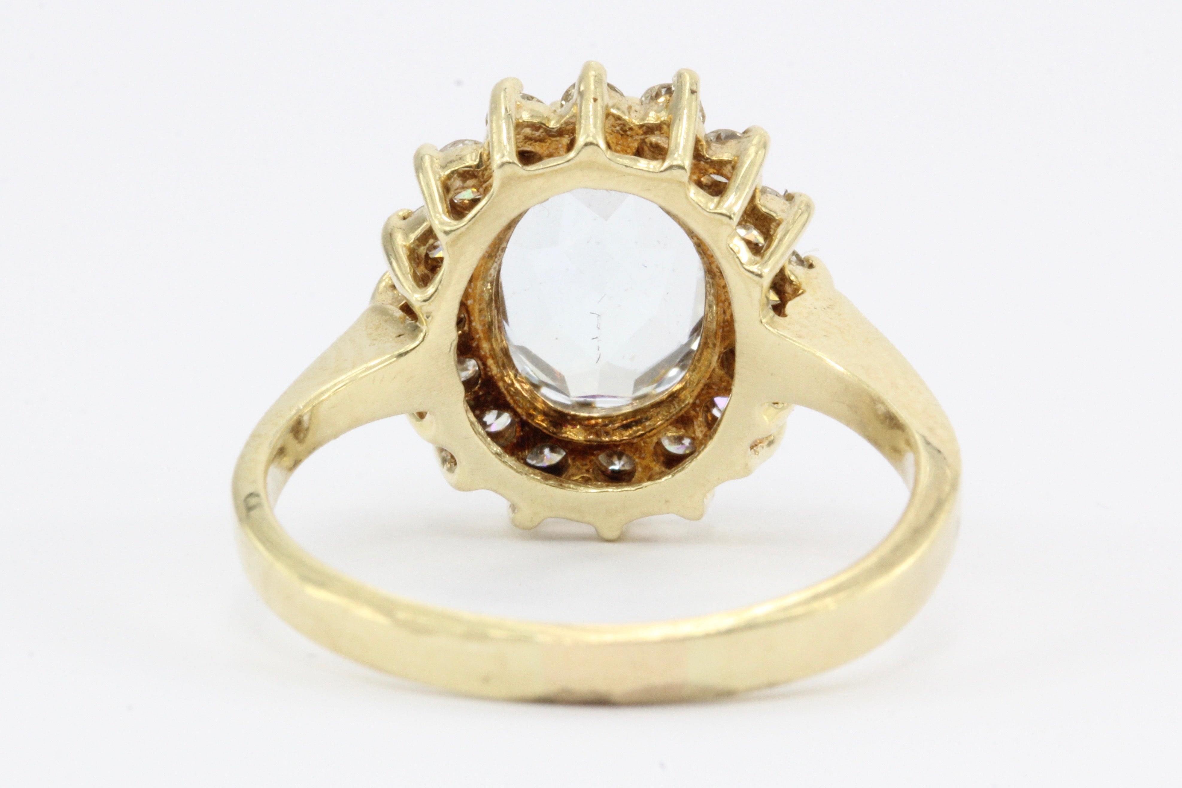 Vintage 14K Gold Aquamarine w/ Diamond Halo Ring - Queen May