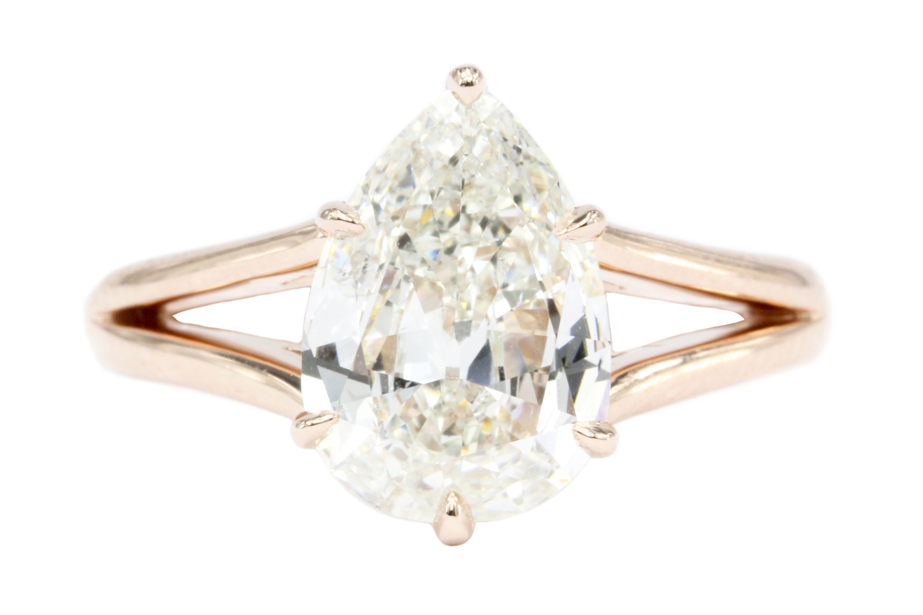 Handmade 14k Rose Gold Mounted 2.36CT Pear Shaped Diamond Ring - Queen May
