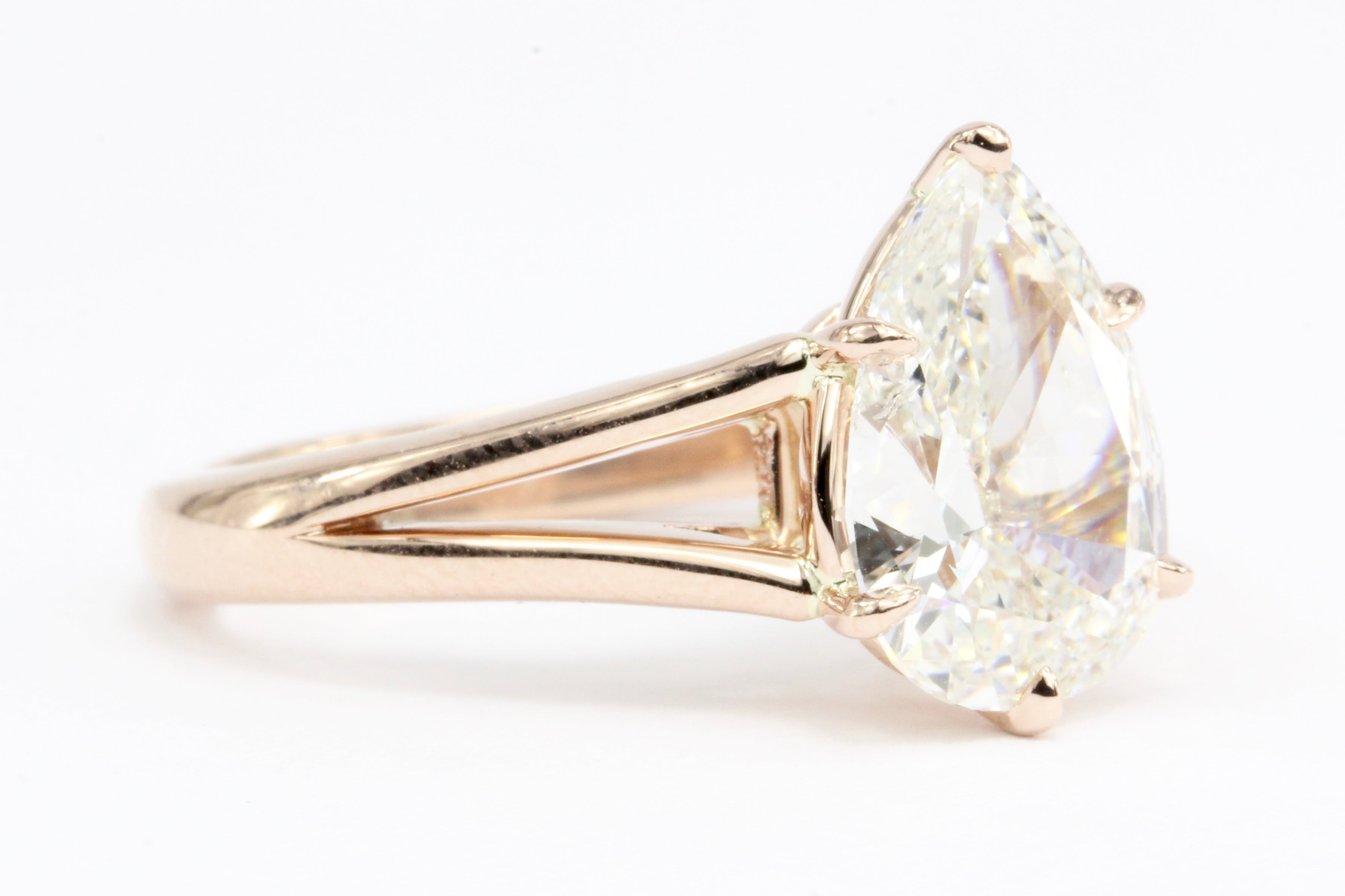 Handmade 14k Rose Gold Mounted 2.36CT Pear Shaped Diamond Ring - Queen May