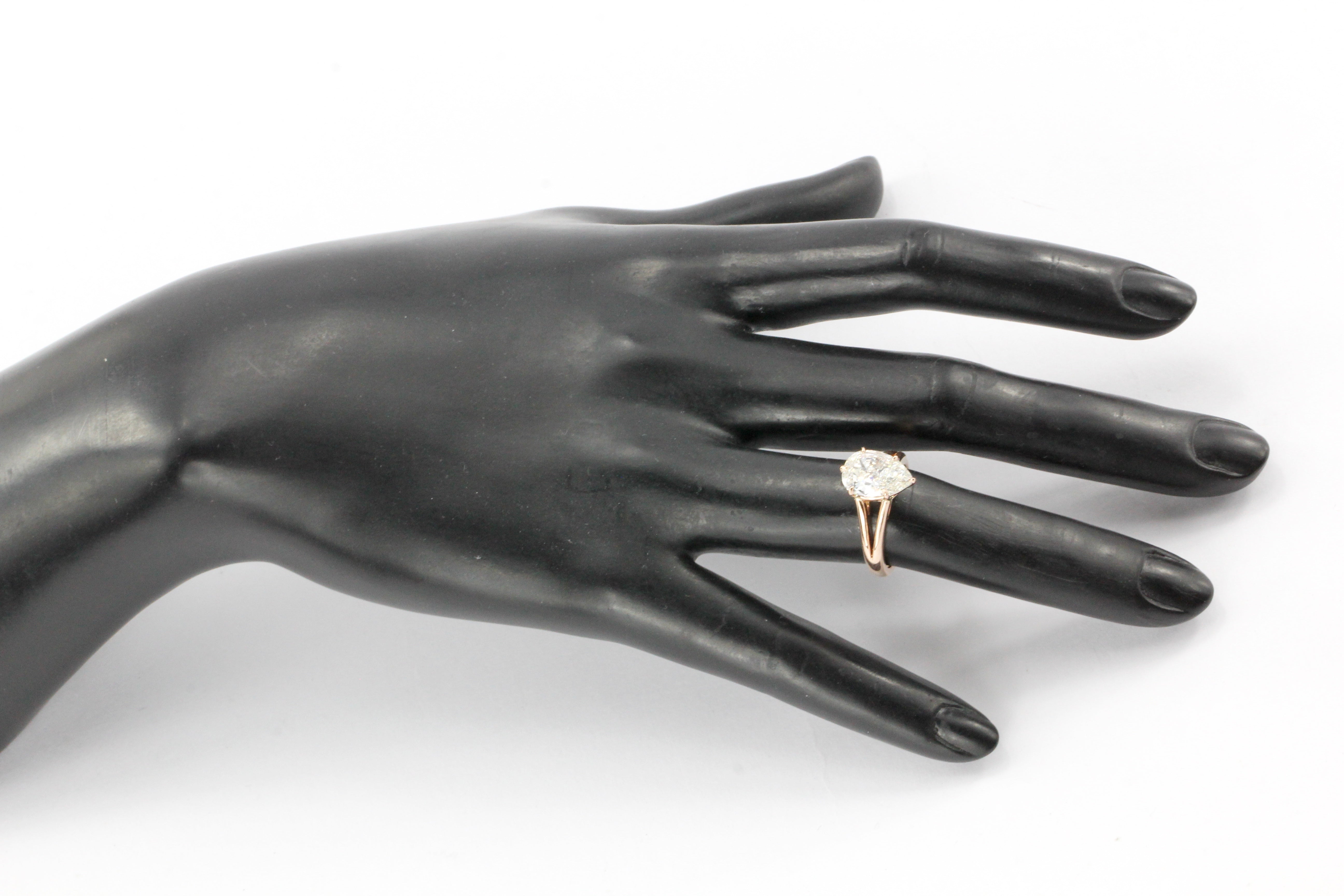 Handmade 14k Rose Gold Mounted 2.36CT Pear Shaped Diamond Ring - Queen May