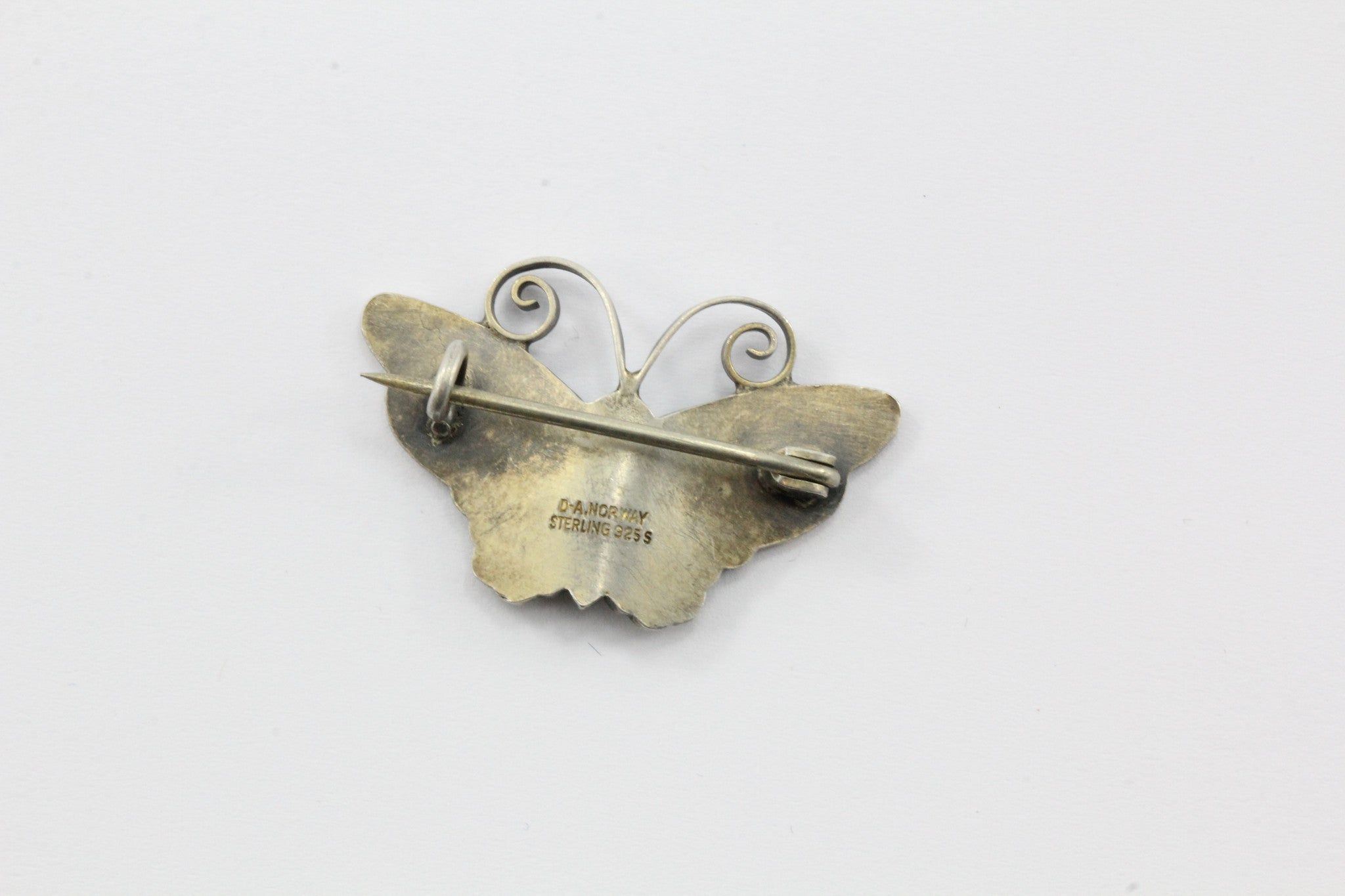 Antique Sterling Silver David Anderson Green Enamel Butterfly Brooch Pin - Queen May