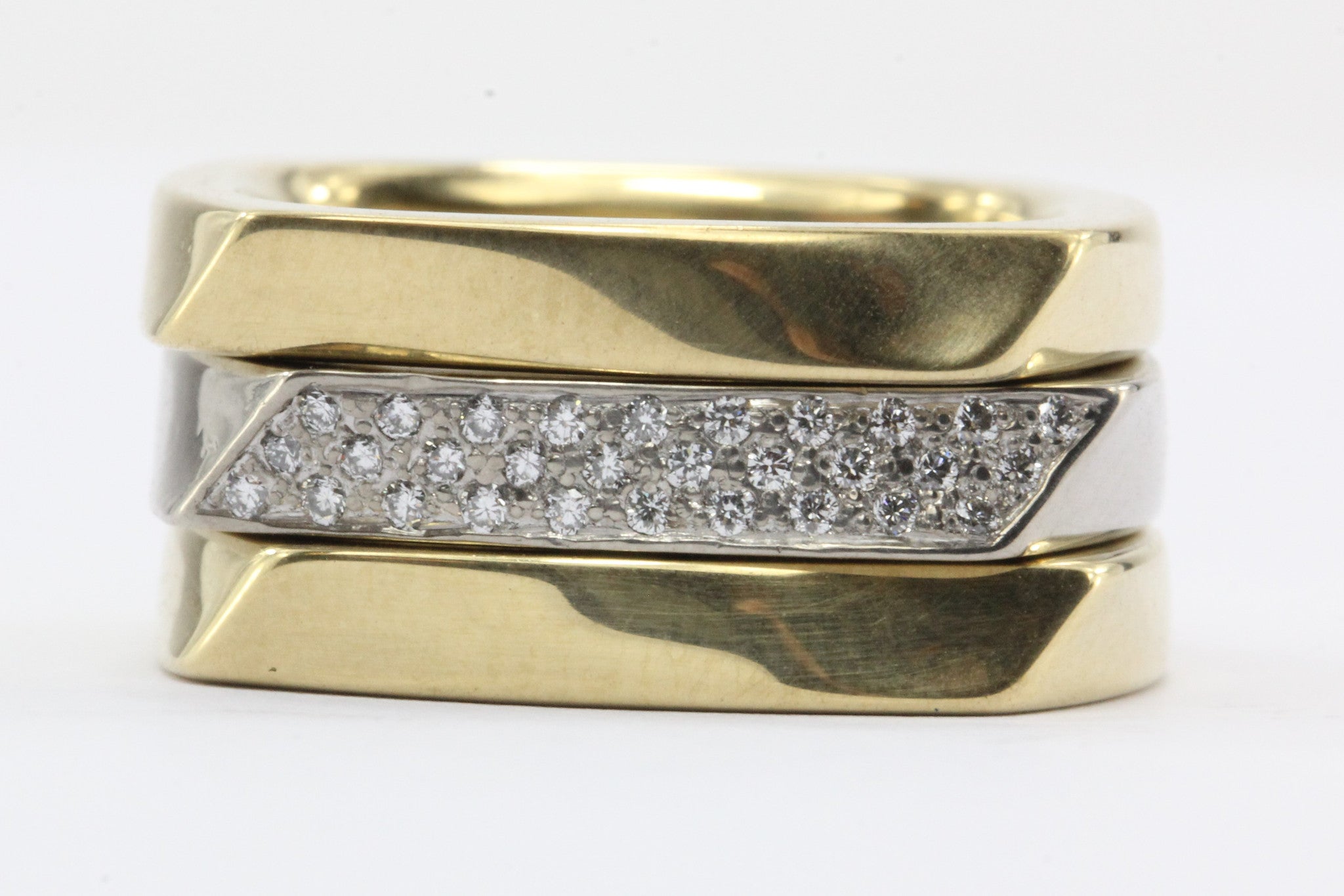 Set of 3 Tiffany & Co 750 18K White & Yellow Gold Frank Gehry Torque Ring Bands - Queen May