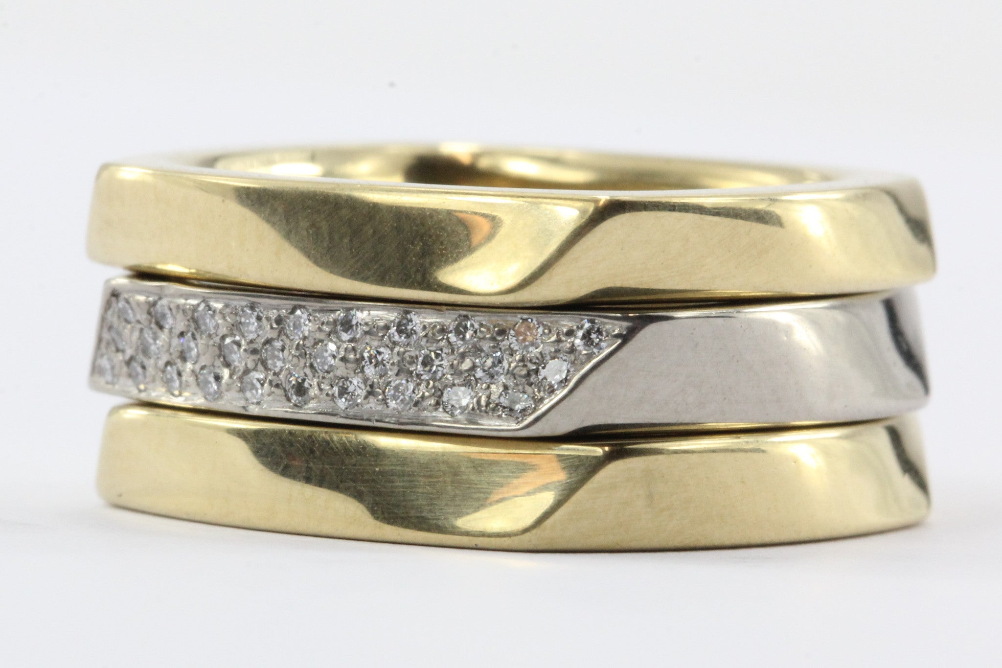 Set of 3 Tiffany & Co 750 18K White & Yellow Gold Frank Gehry Torque Ring Bands - Queen May