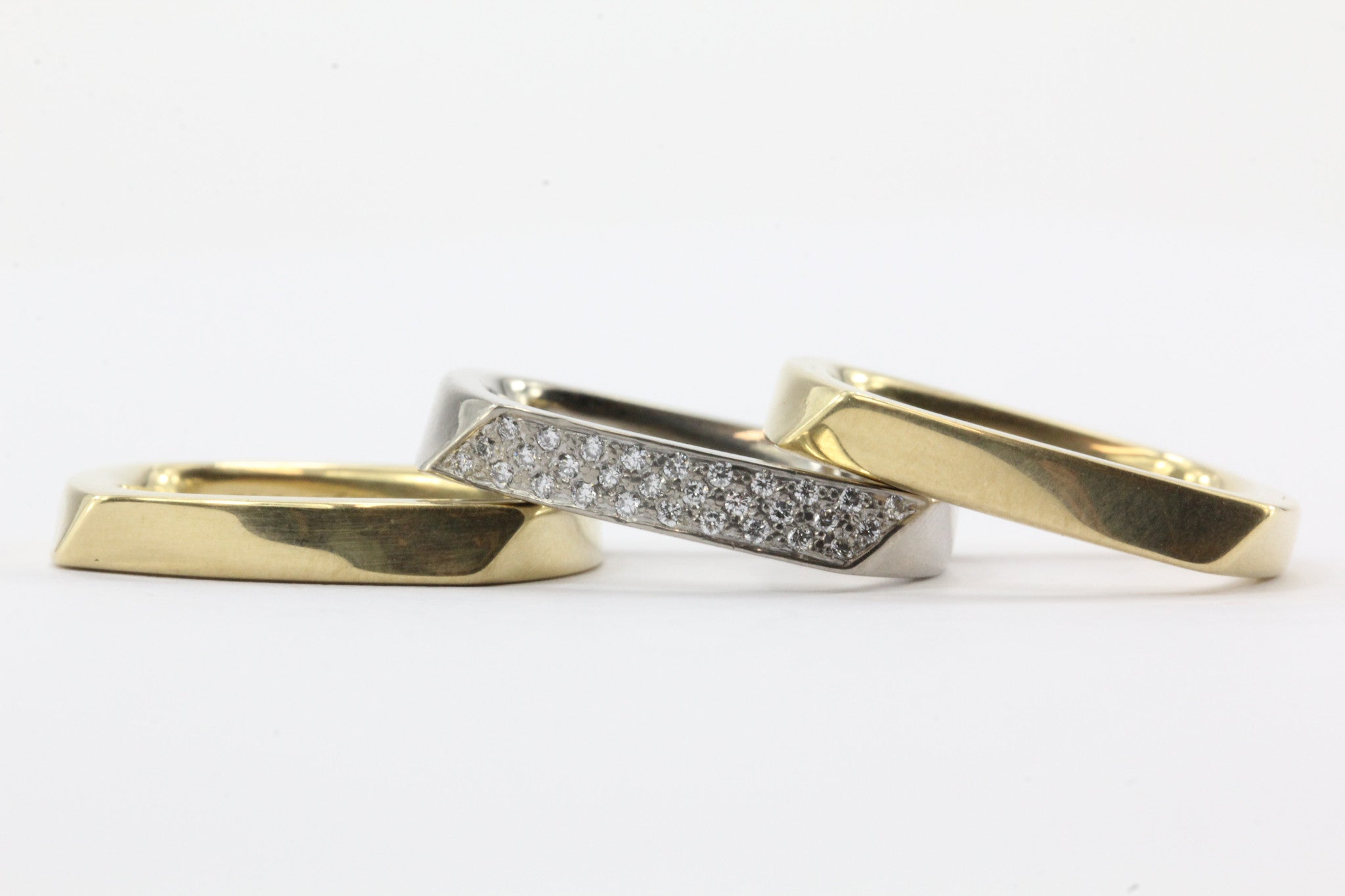 Set of 3 Tiffany & Co 750 18K White & Yellow Gold Frank Gehry Torque Ring Bands - Queen May