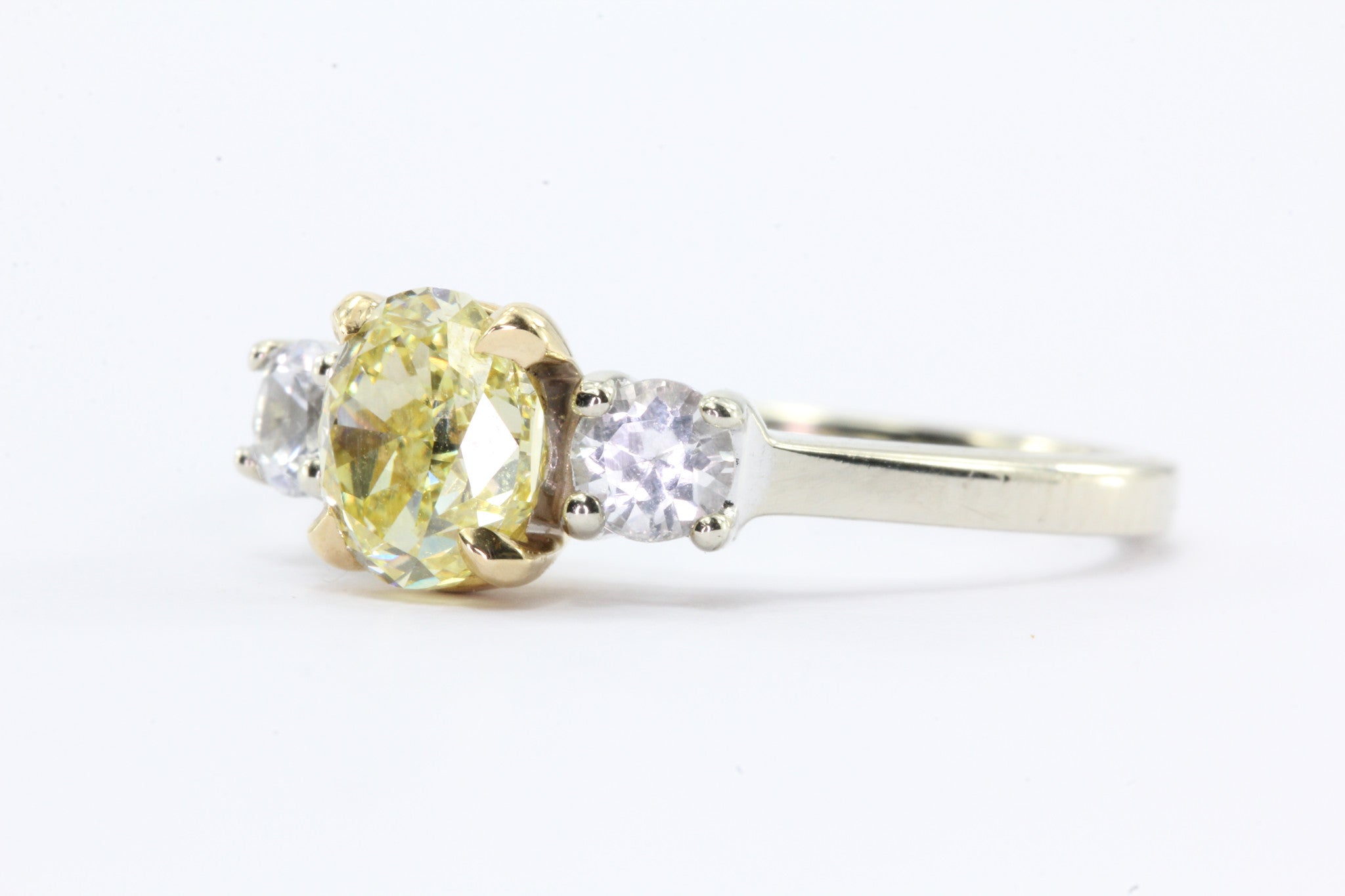 GIA 1.01 Fancy Intense Yellow Oval Cut Diamond Engagement 14K Gold Ring - Queen May