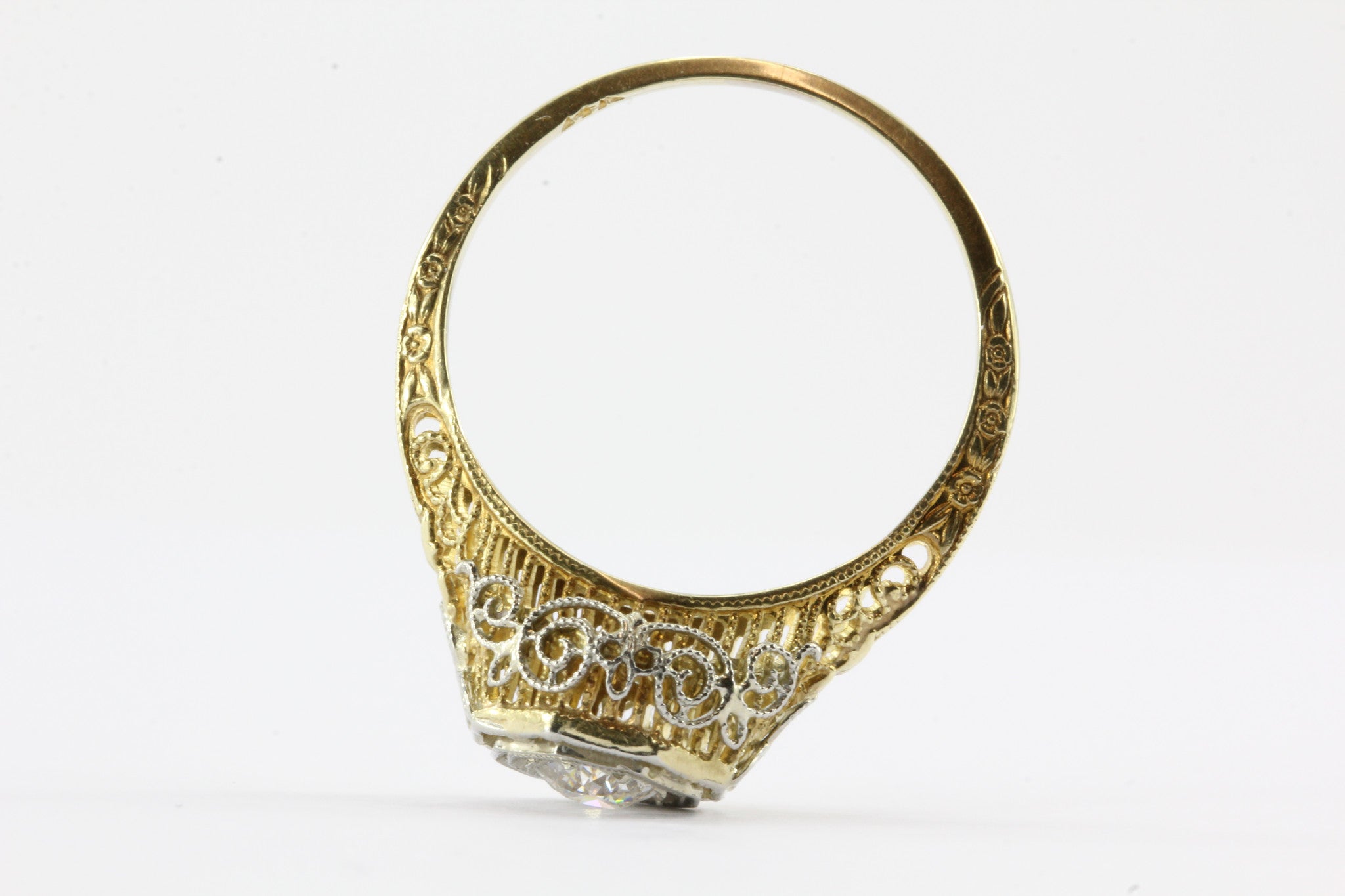 Art Deco 14K Yellow & white Gold Old European Cut Diamond Engagement Ring 1920's - Queen May