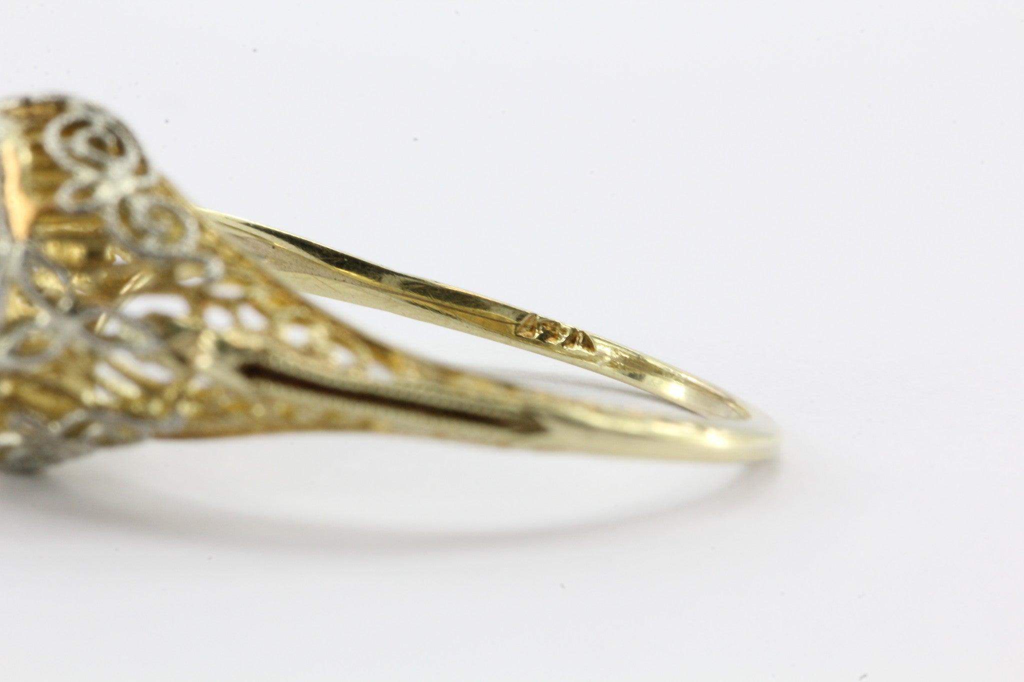 Art Deco 14K Yellow & white Gold Old European Cut Diamond Engagement Ring 1920's - Queen May