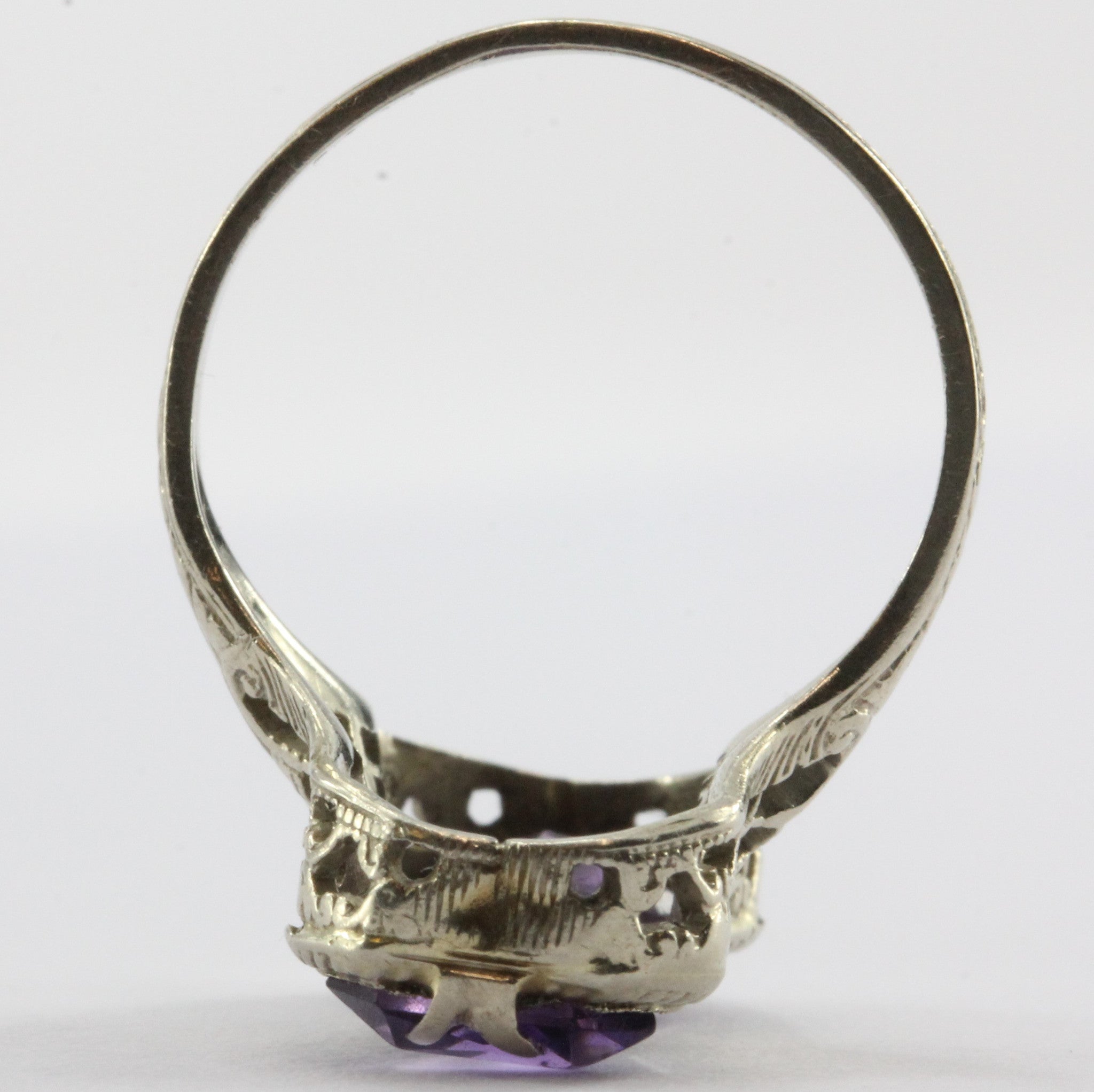 Antique Art Deco 14K White Gold Amethyst & Diamond Ring - Queen May
