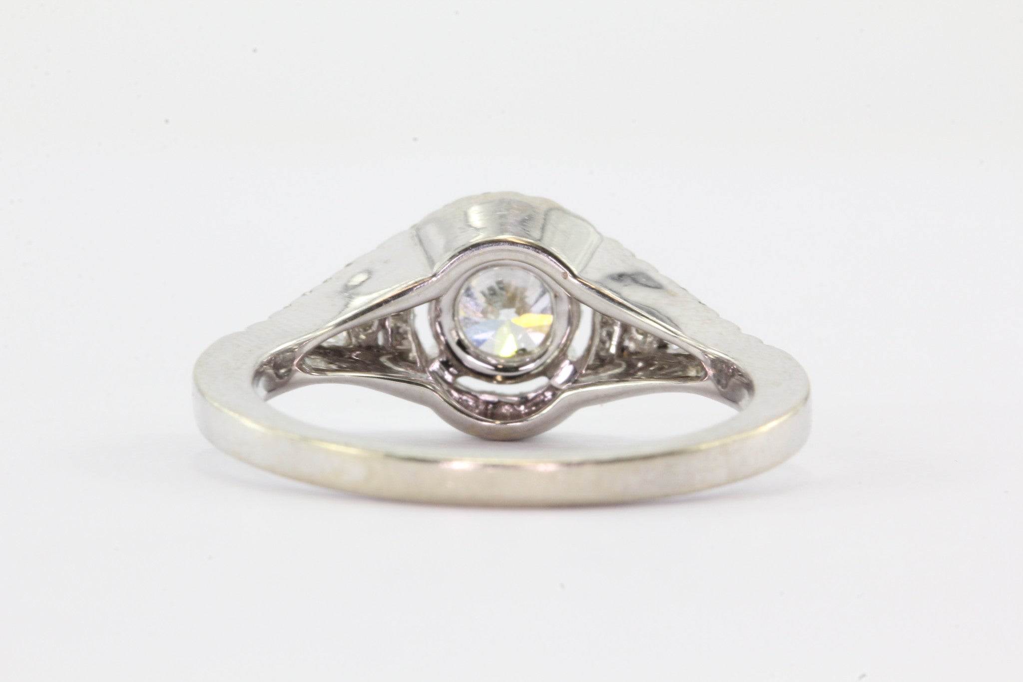 14K White Gold 1 Carat Total Diamond Halo Engagement Ring - Queen May