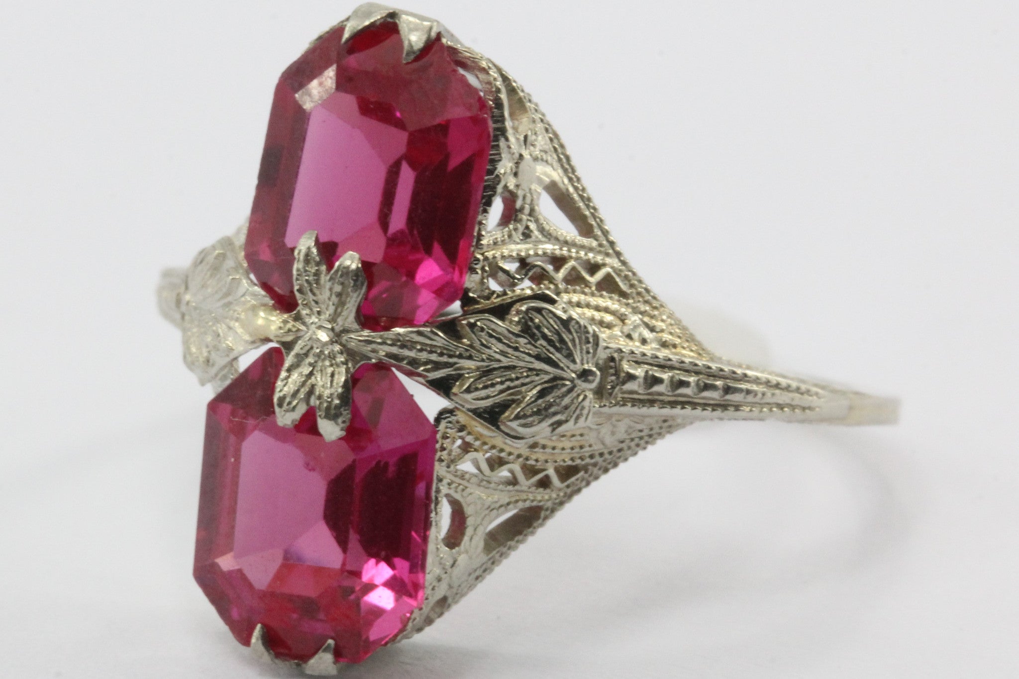 Antique 14K White Gold Art Deco Ruby Ring - Queen May