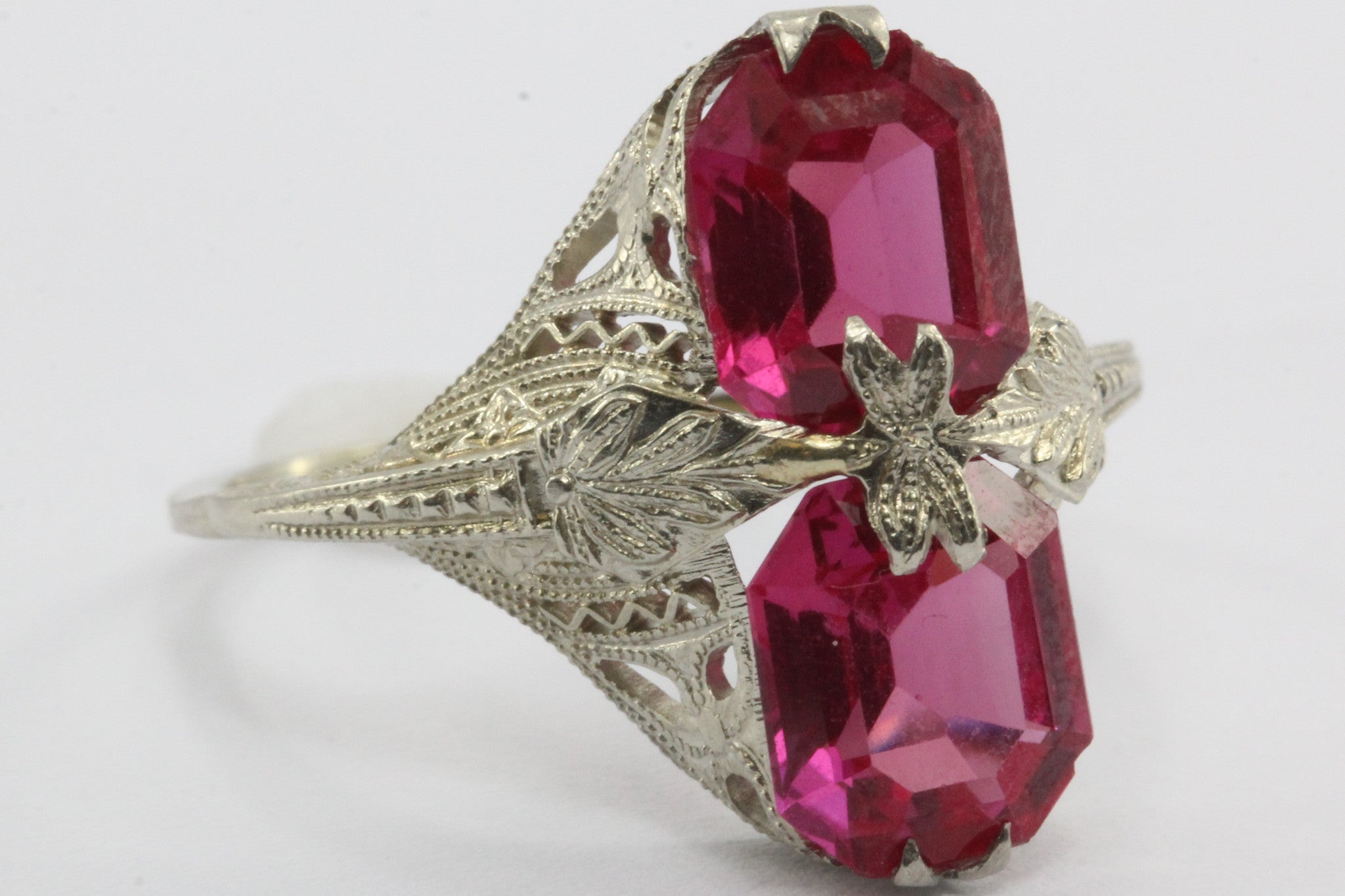 Antique 14K White Gold Art Deco Ruby Ring - Queen May
