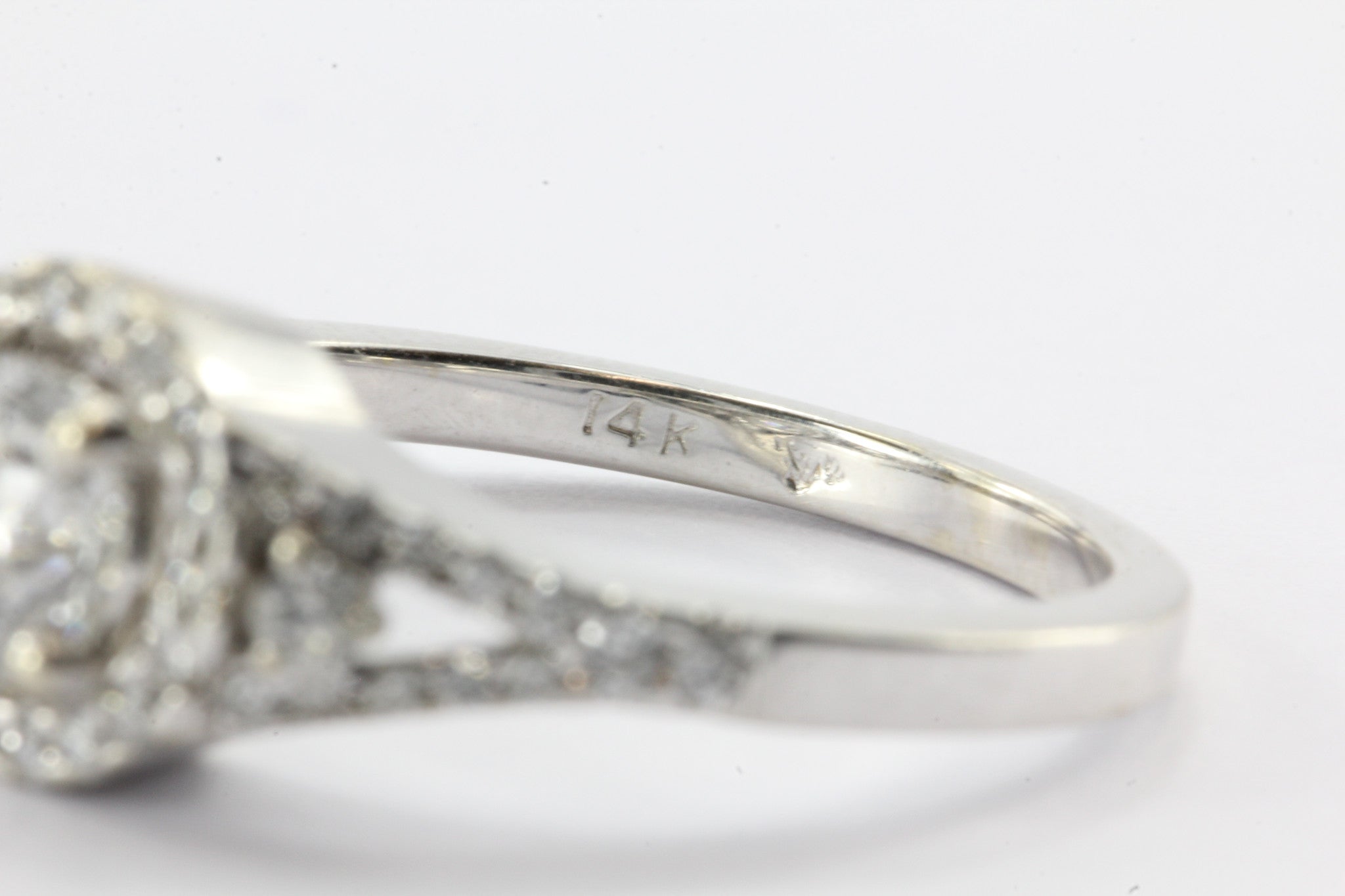 14K White Gold 1 Carat Total Diamond Halo Engagement Ring - Queen May