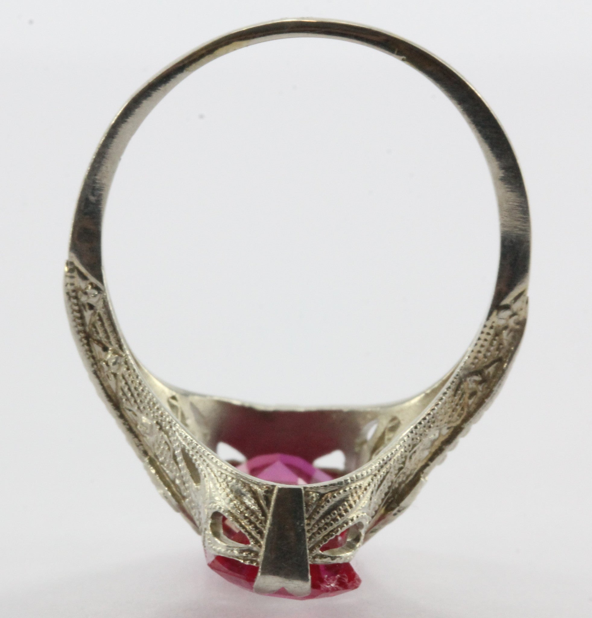 Antique 14K White Gold Art Deco Ruby Ring - Queen May