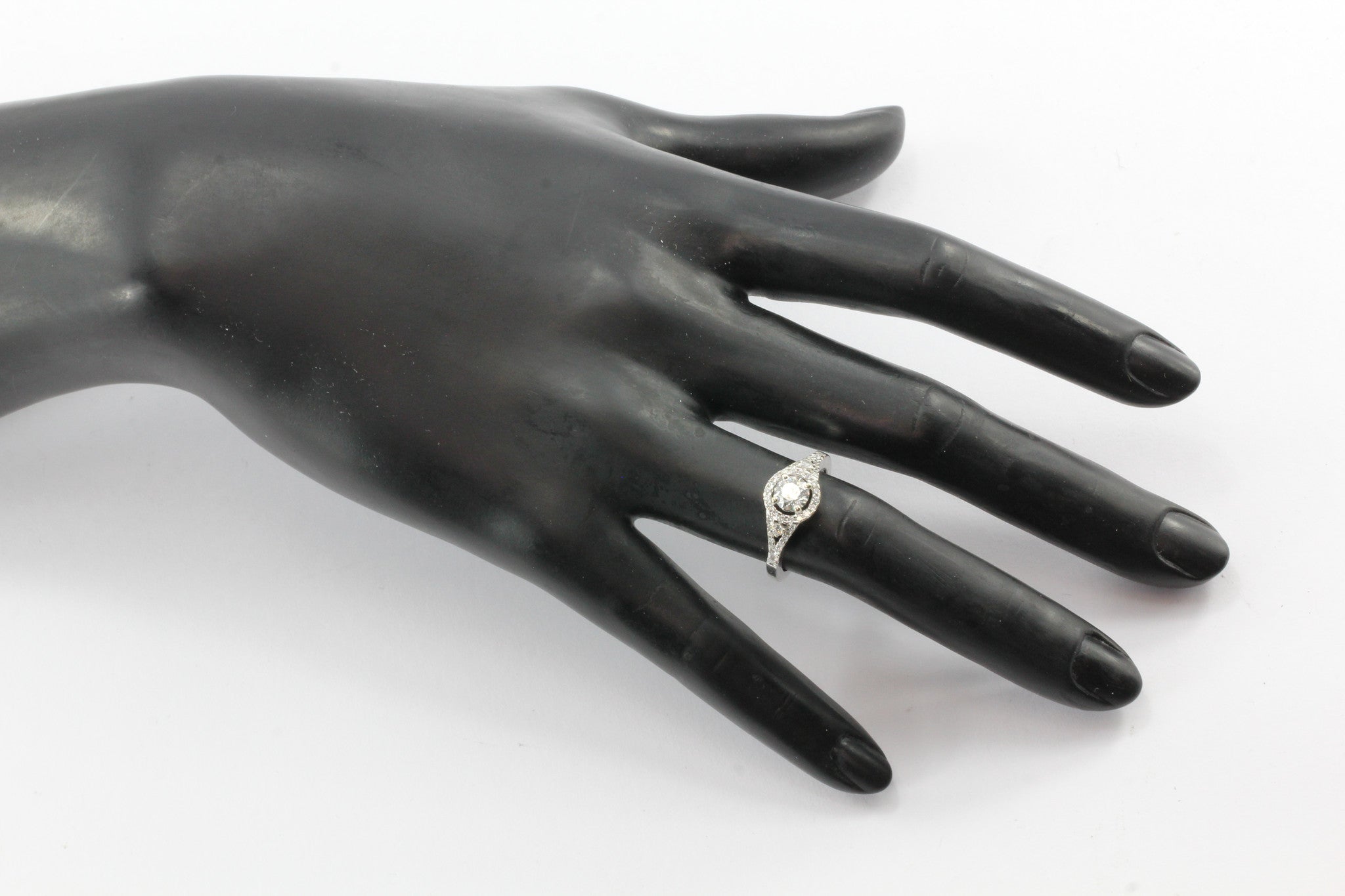 14K White Gold 1 Carat Total Diamond Halo Engagement Ring - Queen May