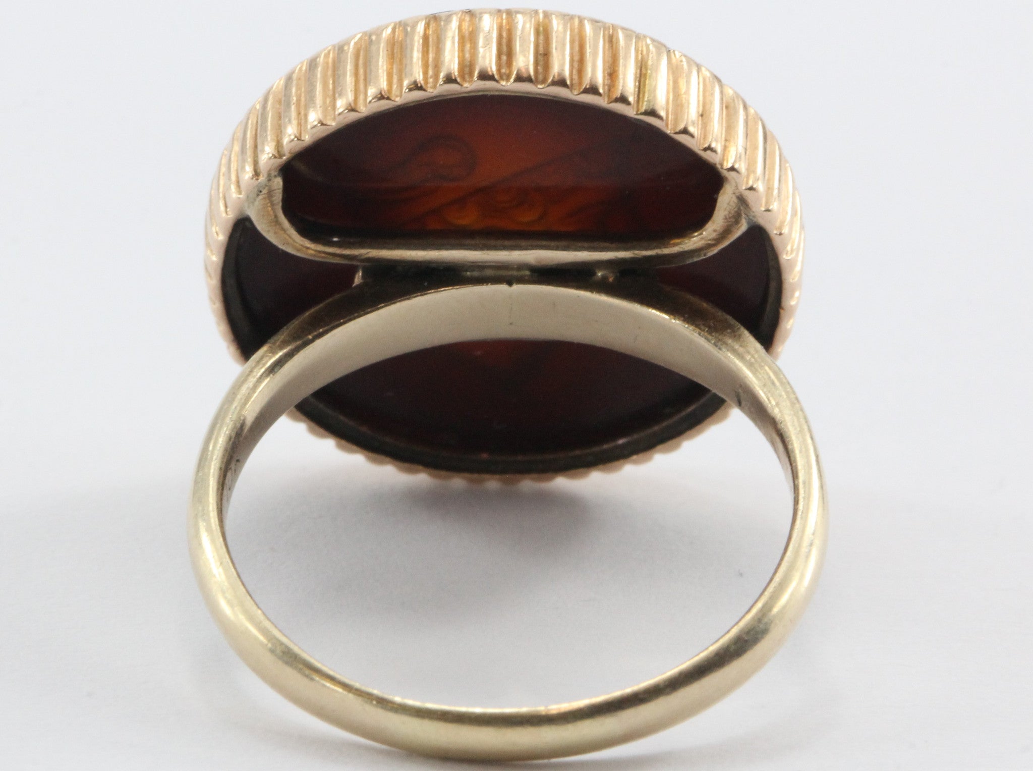 Antique Carnelian Mercury Caduceus Signet Seal 10K Rose Gold Ring - Queen May