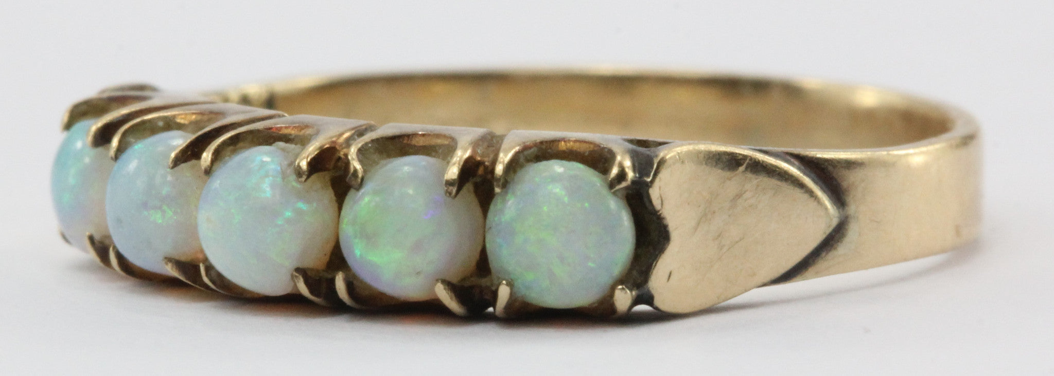 Antique Art Nouveau 14K Gold & Opal Band Ring with Heart Accents - Queen May